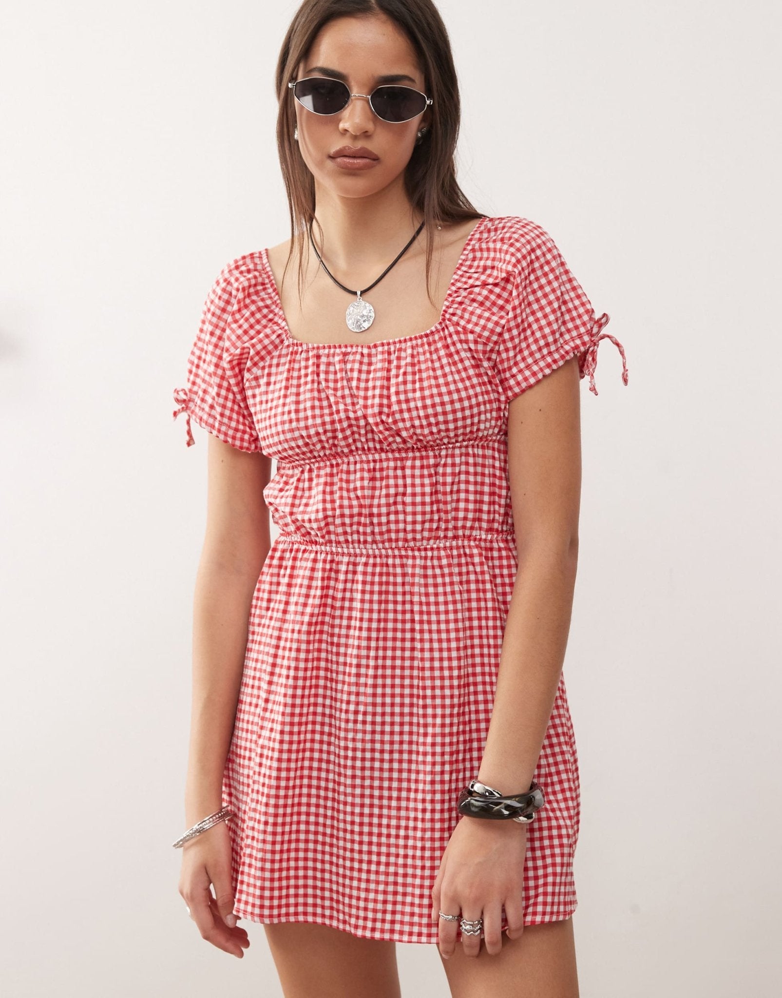 Noisy May tiered mini dress in red gingham - ASOS Sample Sale