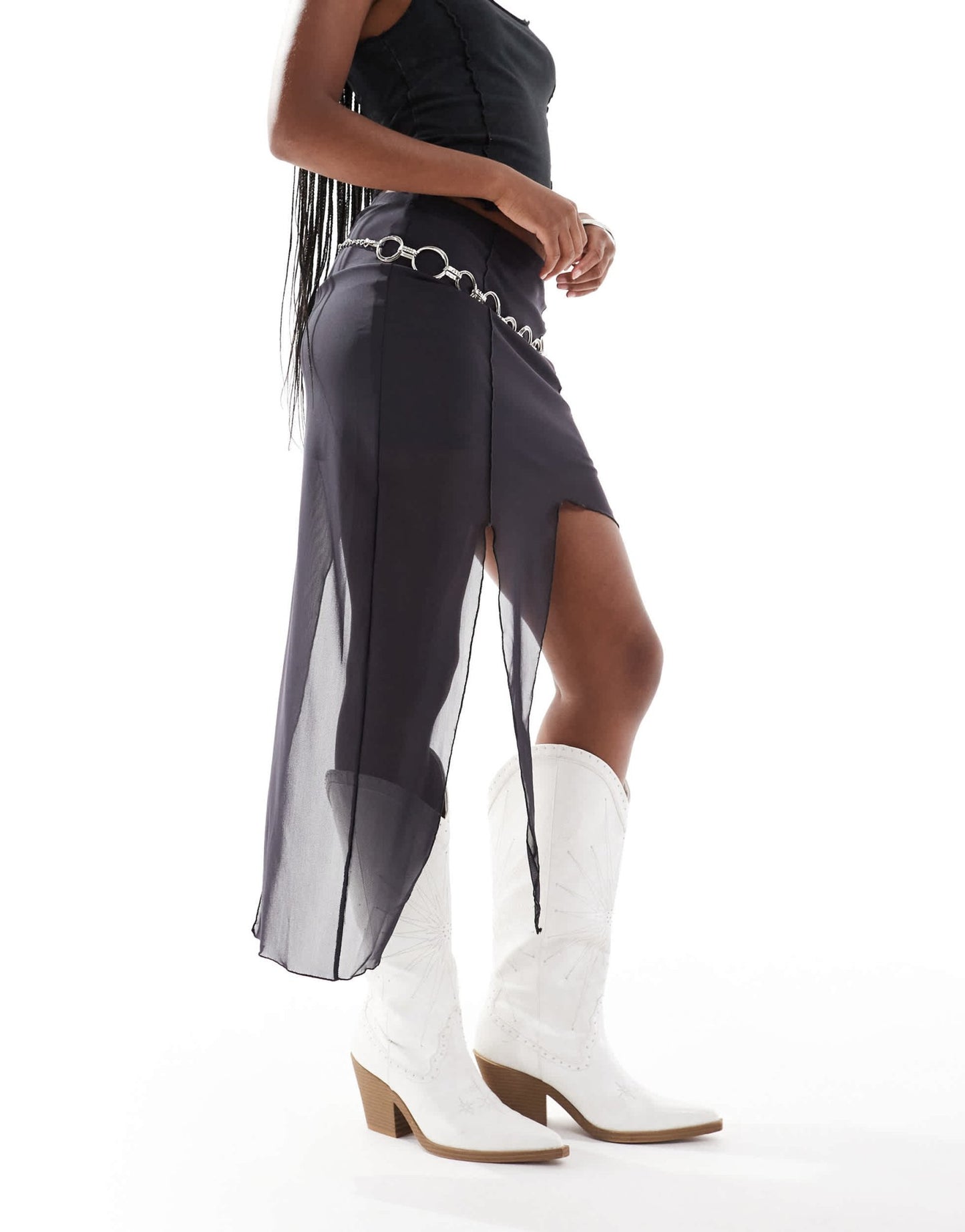 Noisy May waterfall mesh mini skirt in washed charcoal - ASOS Sample Sale