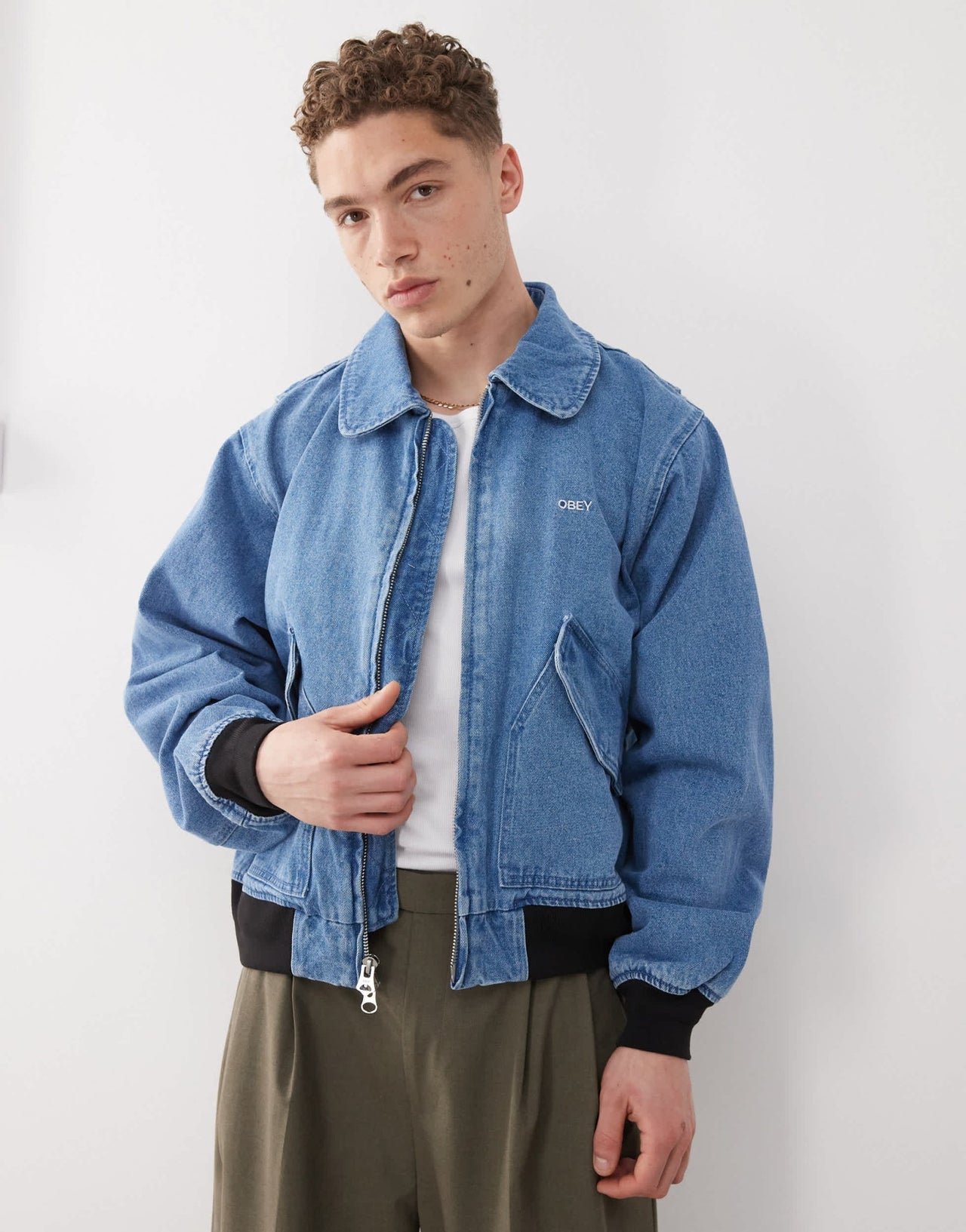 Obey denim bomber jacket in light indigo - ASOS Sample Sale