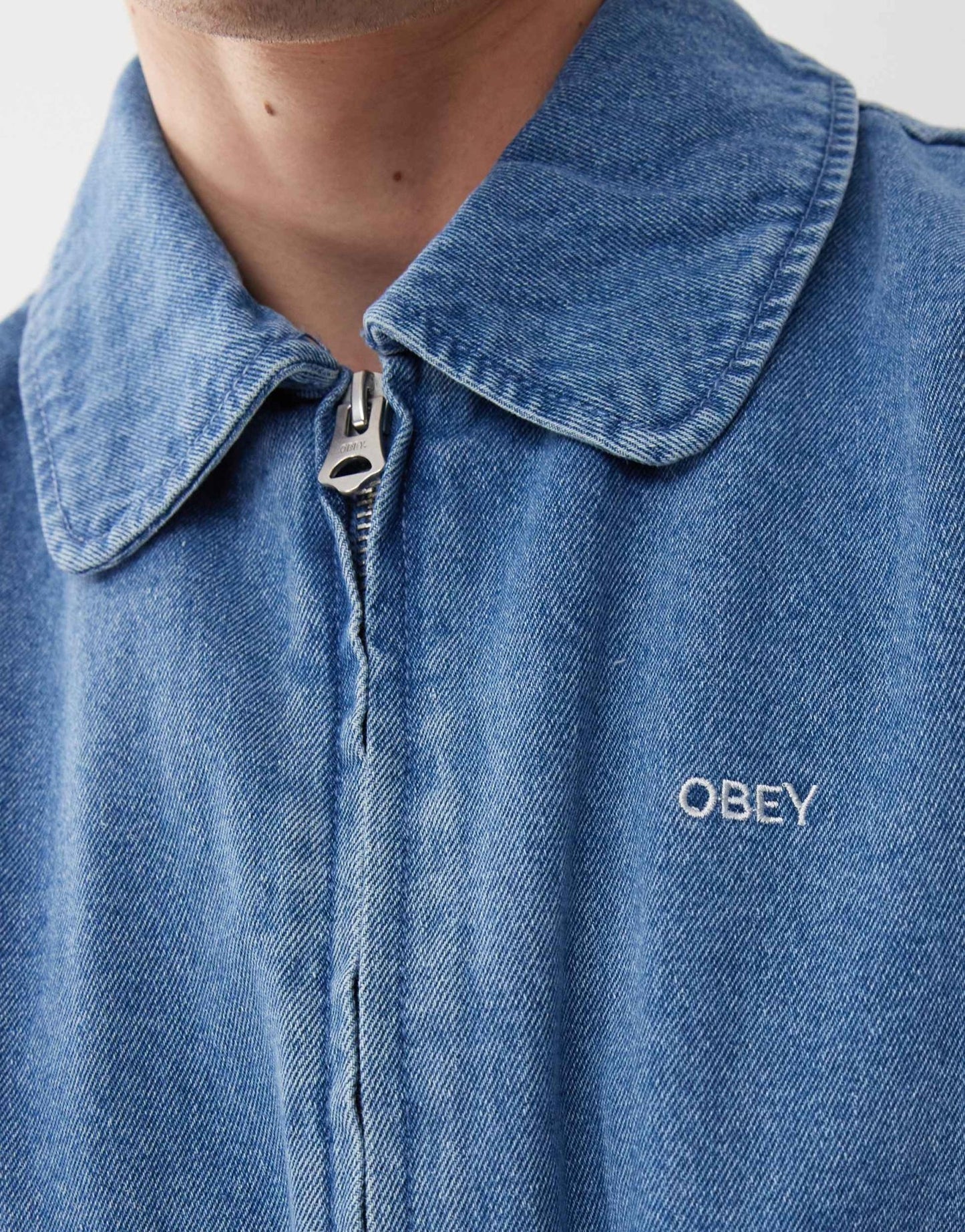 Obey denim bomber jacket in light indigo - ASOS Sample Sale