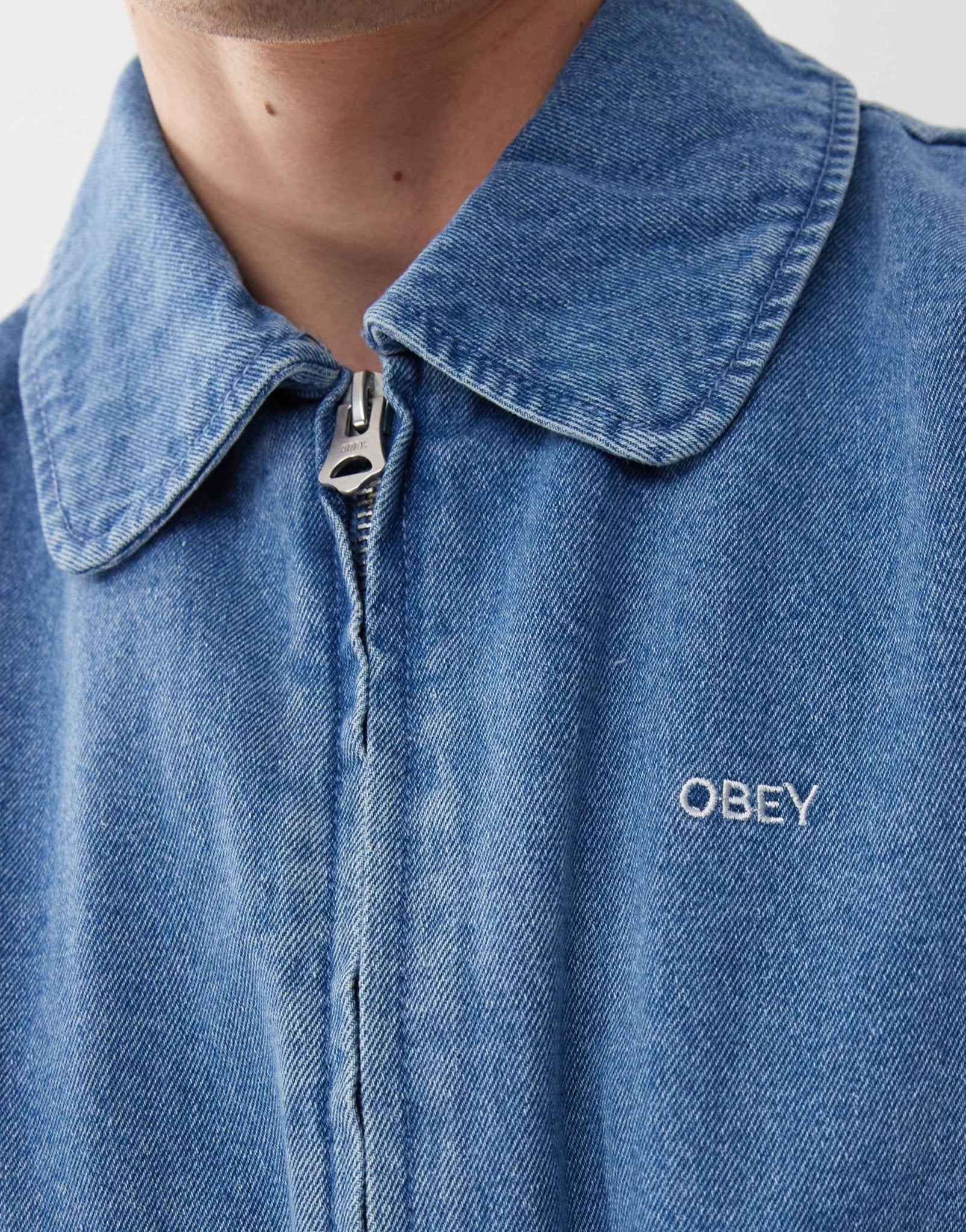 Obey denim bomber jacket in light indigo - ASOS Sample Sale
