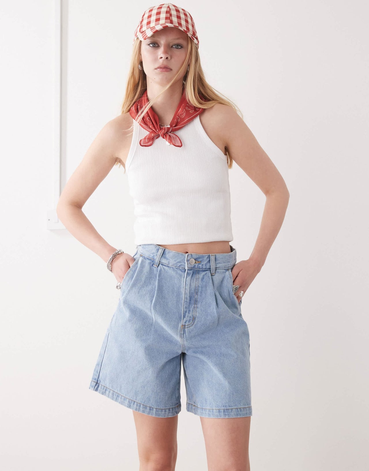 Obey Eli denim pleated shorts in light wash blue - ASOS Sample Sale