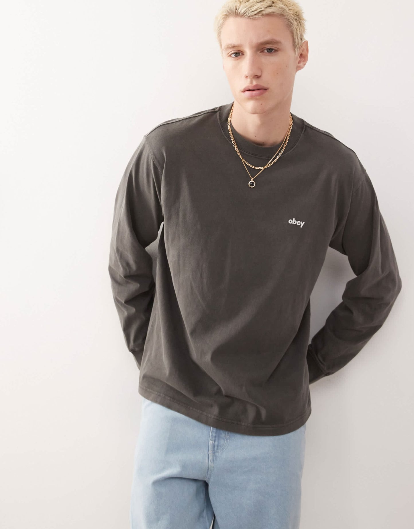 Obey long sleeve logo t-shirt in pigment digital black - ASOS Sample Sale
