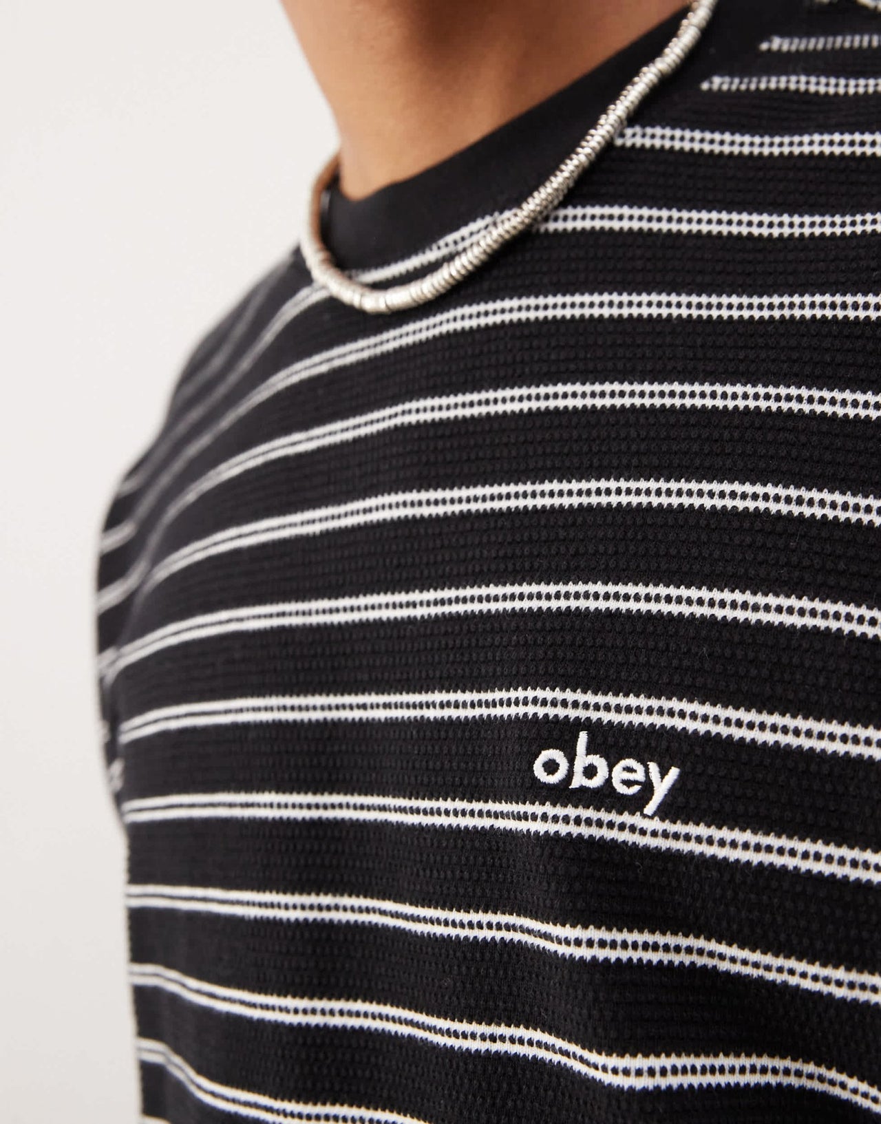 Obey observe relaxed logo striped t-shirt in black and white - ASOS Sample Sale