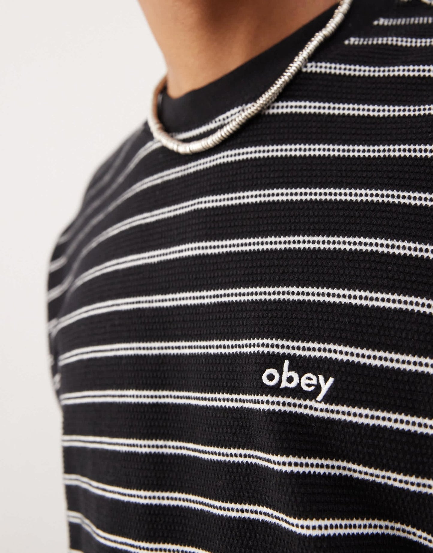 Obey observe relaxed logo striped t-shirt in black and white - ASOS Sample Sale