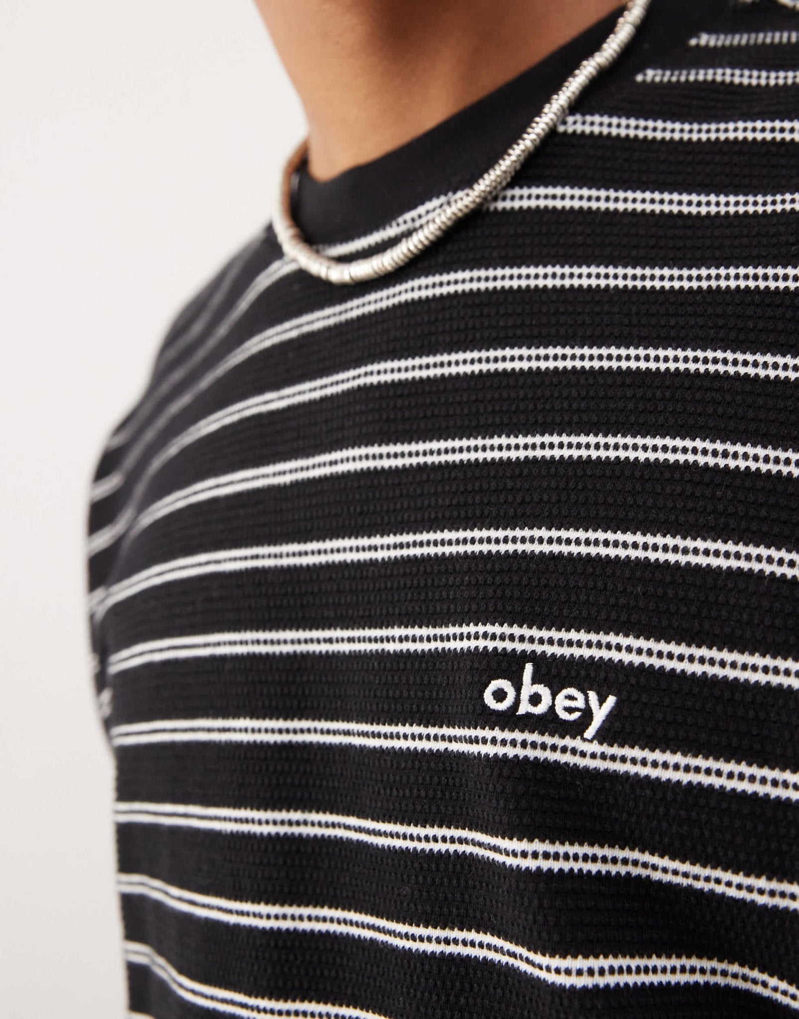 Obey observe relaxed logo striped t-shirt in black and white - ASOS Sample Sale