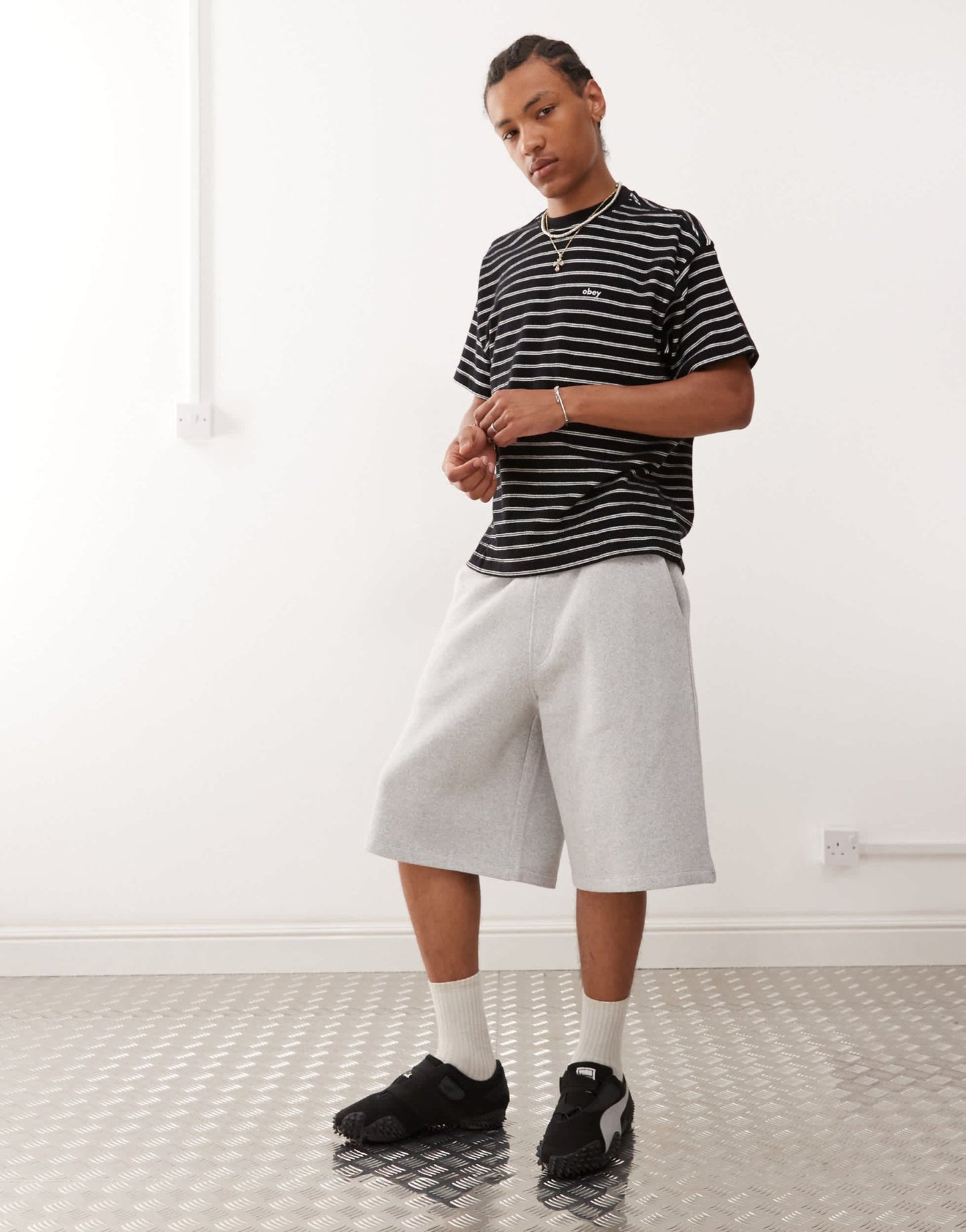 Obey observe relaxed logo striped t-shirt in black and white - ASOS Sample Sale