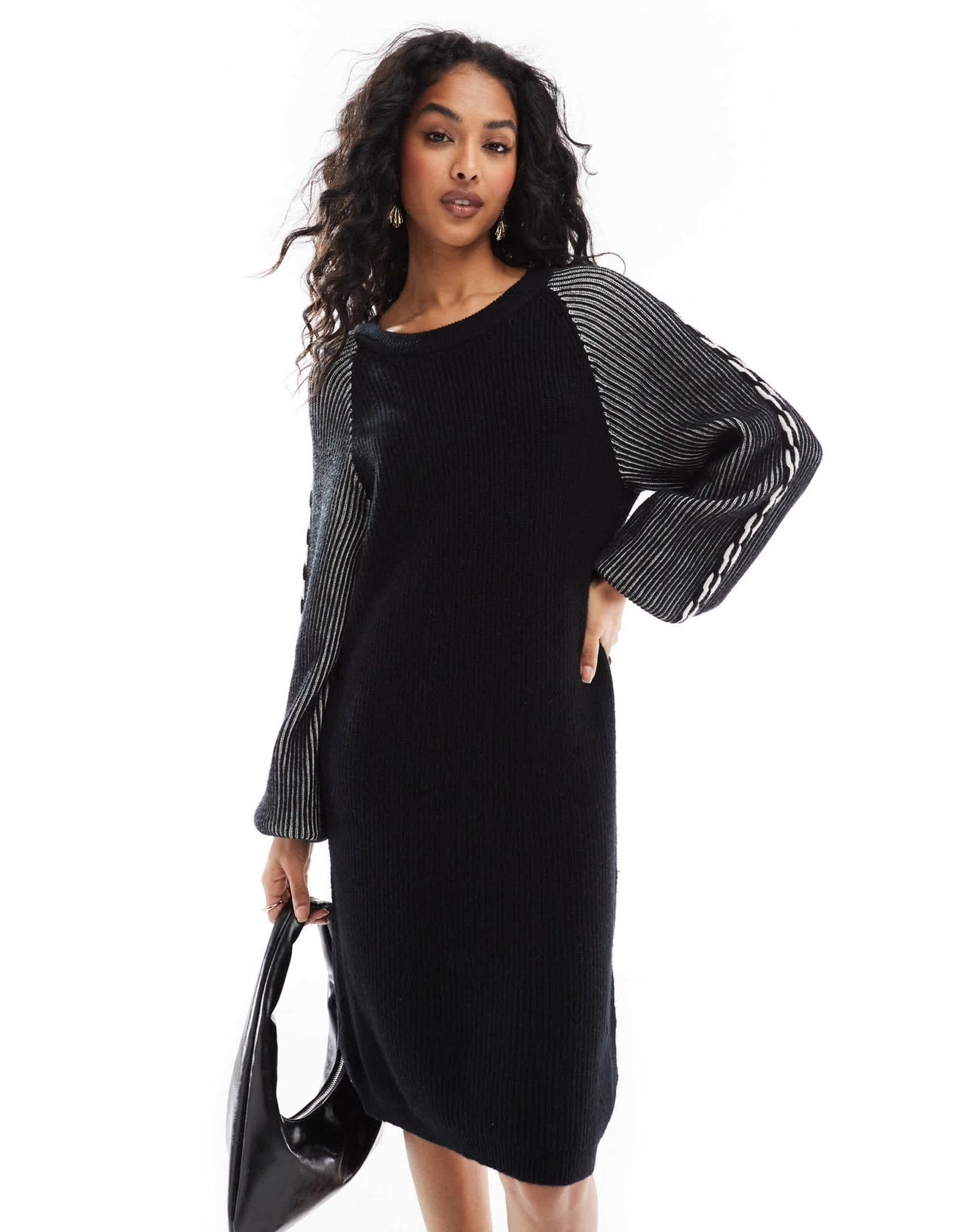 Object chunky rib knitted mini dress in black - ASOS Sample Sale