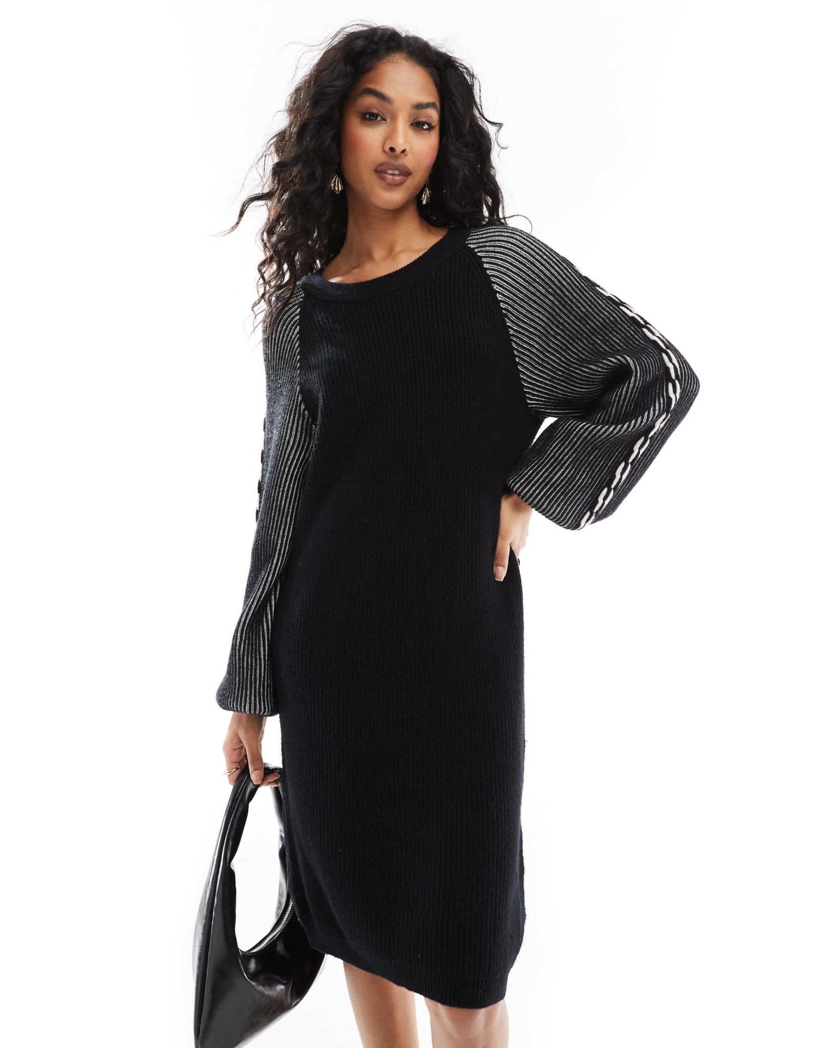 Object chunky rib knitted mini dress in black - ASOS Sample Sale