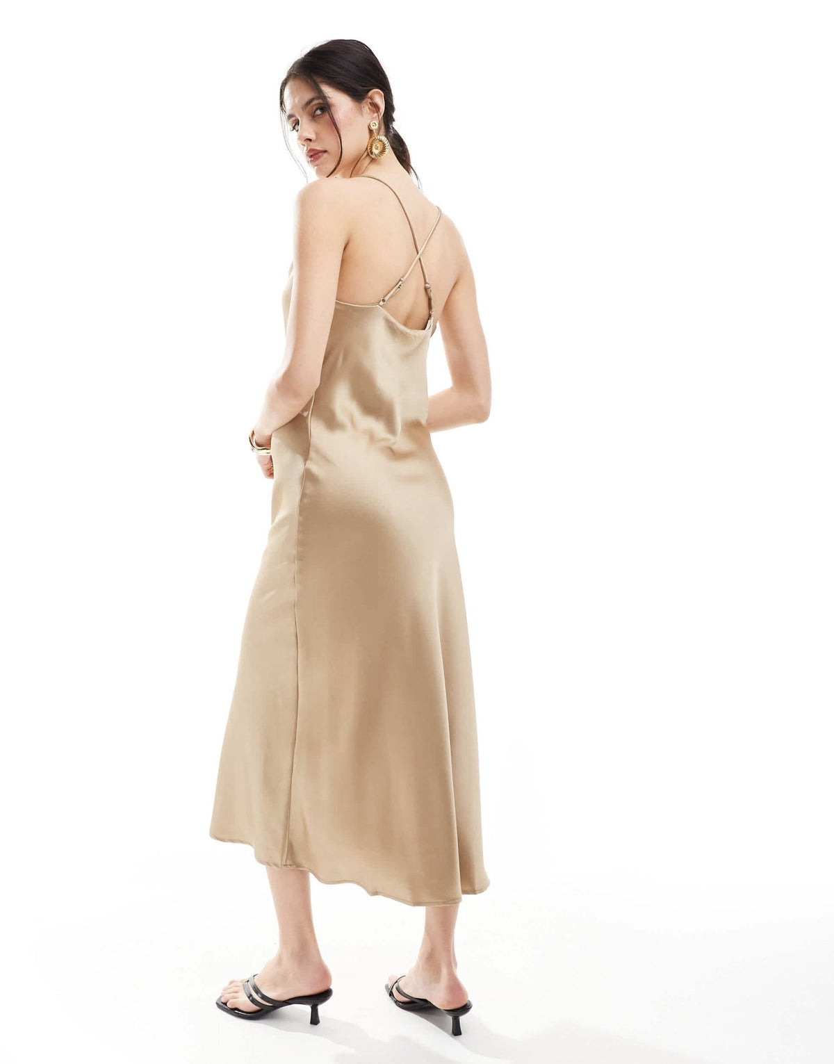 Object cowl neck midi slip dress in beige - ASOS Sample Sale