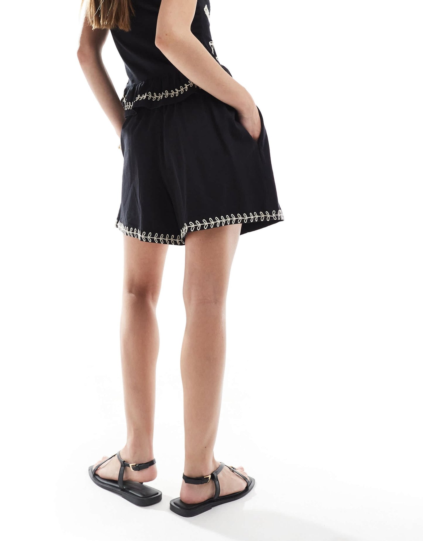 Object embroidered jersey shorts co - ord in black - ASOS Sample Sale