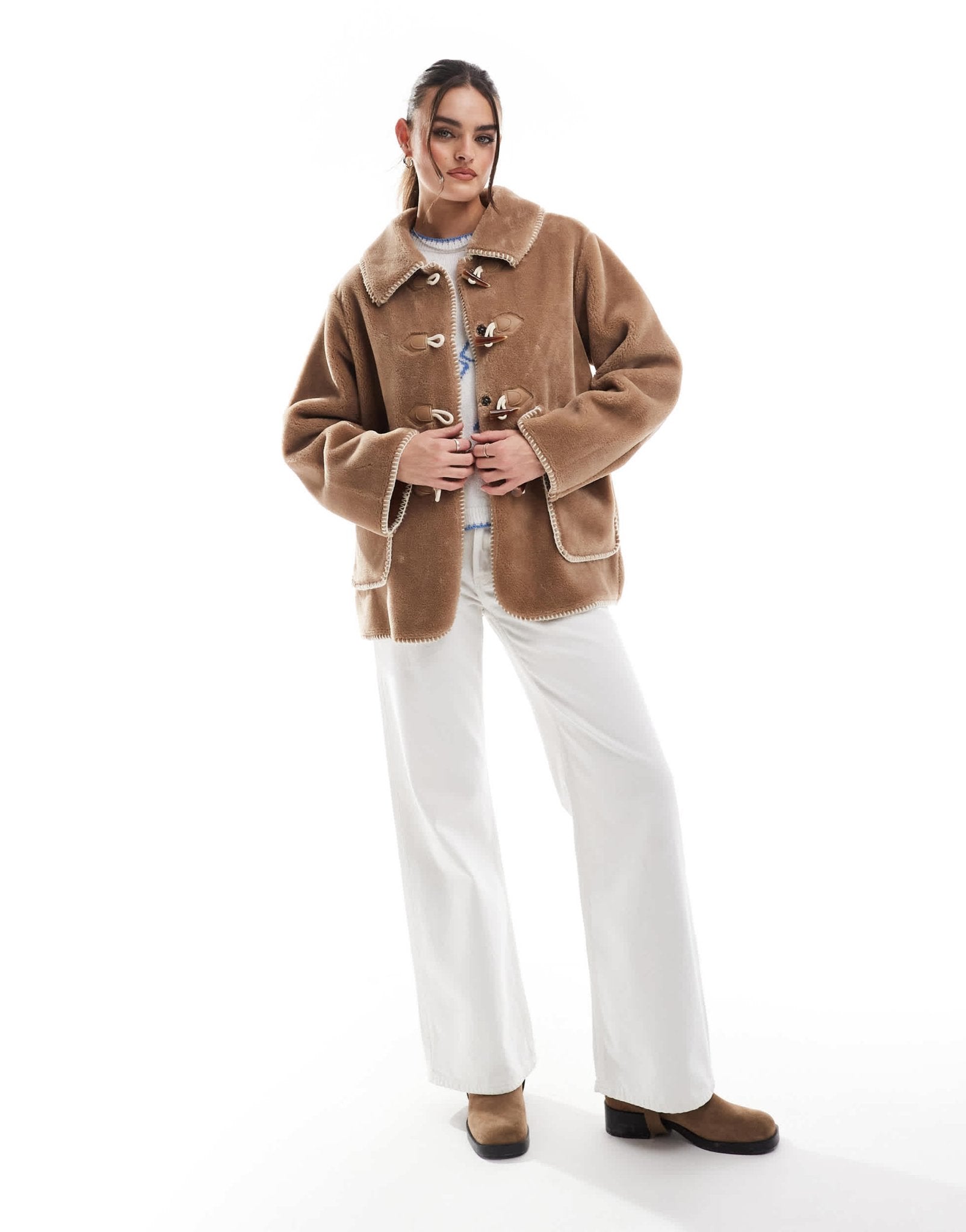 Object fur jacket with toggle fastenings in tobacco brown - ASOS Sample Sale