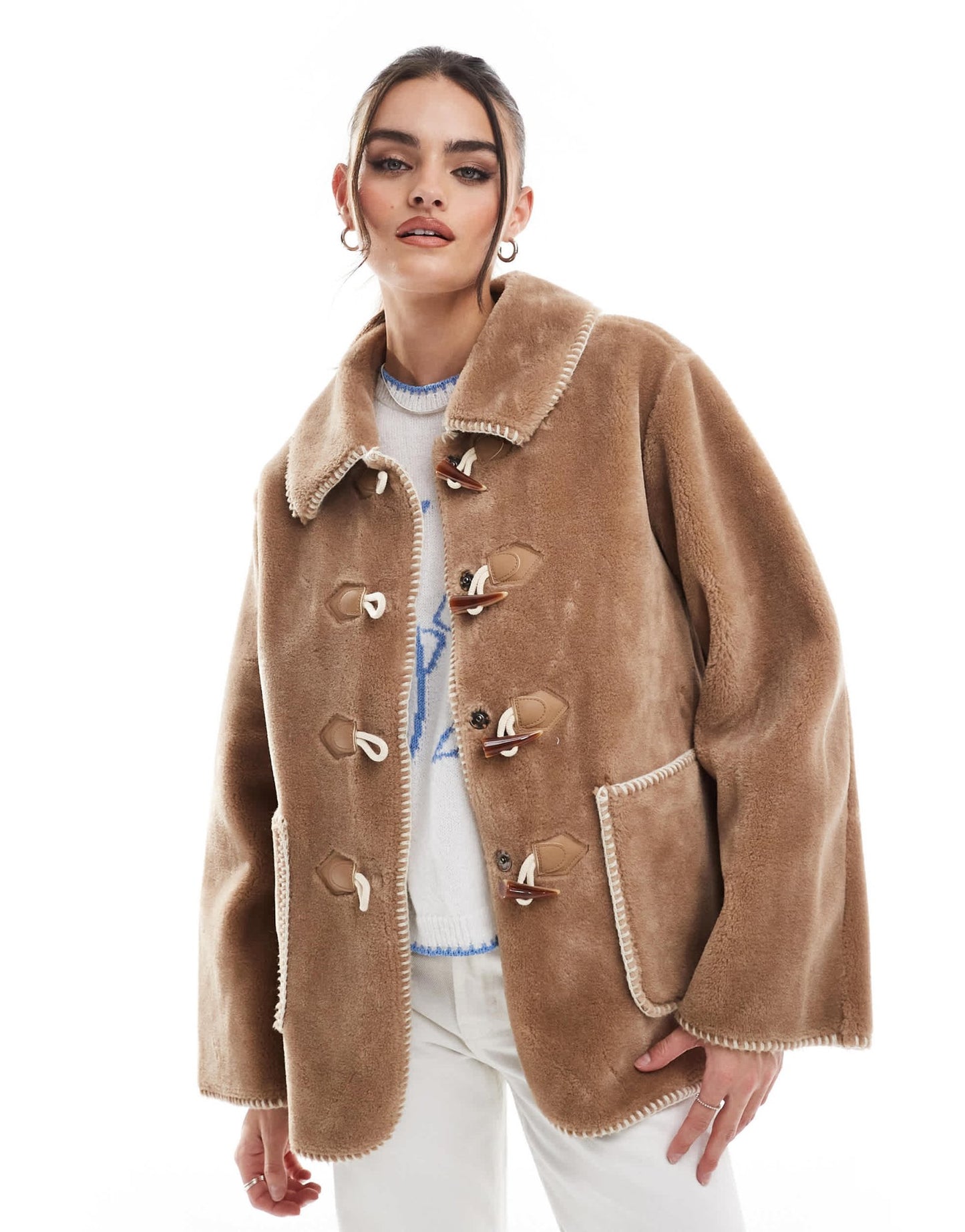 Object fur jacket with toggle fastenings in tobacco brown - ASOS Sample Sale