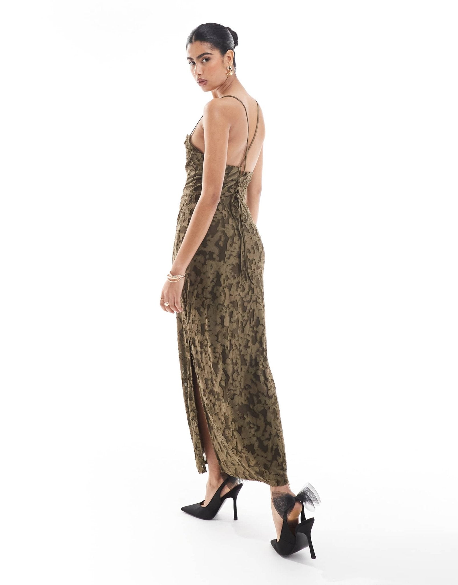 Object low cross back maxi slip dress in olive burnout - ASOS Sample Sale