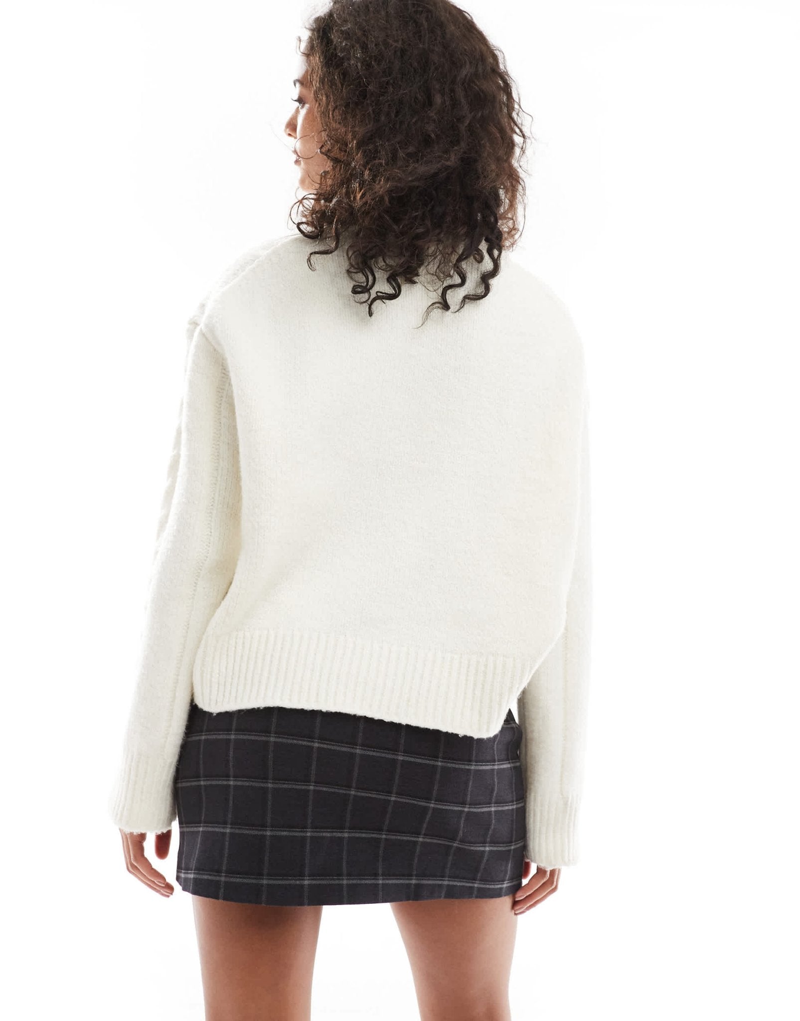 Object notch front tailored skirt in dark grey melange with windowpane check - ASOS Sample Sale