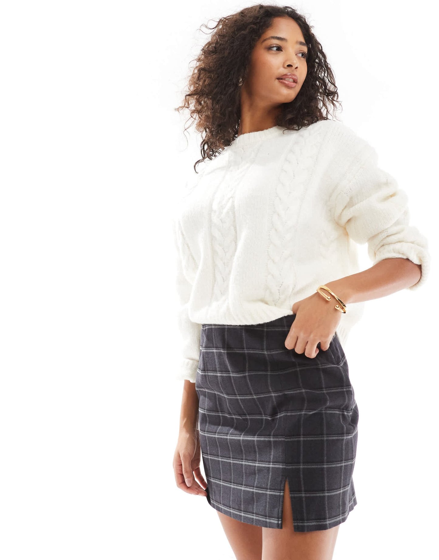 Object notch front tailored skirt in dark grey melange with windowpane check - ASOS Sample Sale
