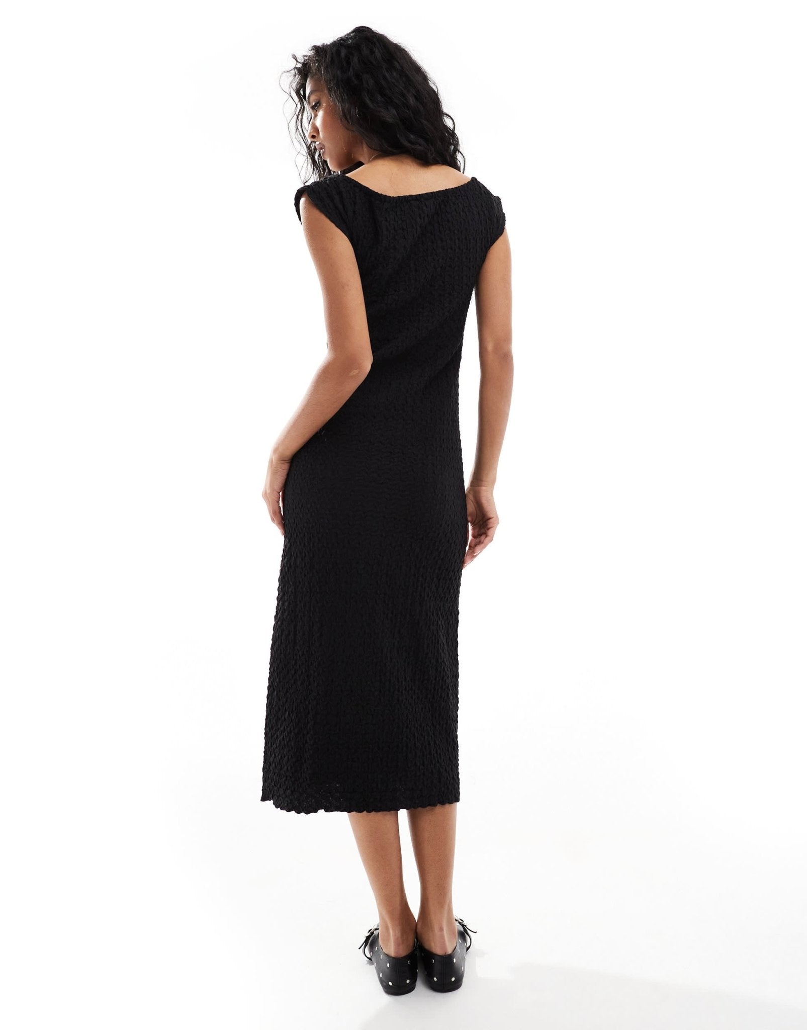 Object off shoulder textured midi dress in black - ASOS Sample Sale