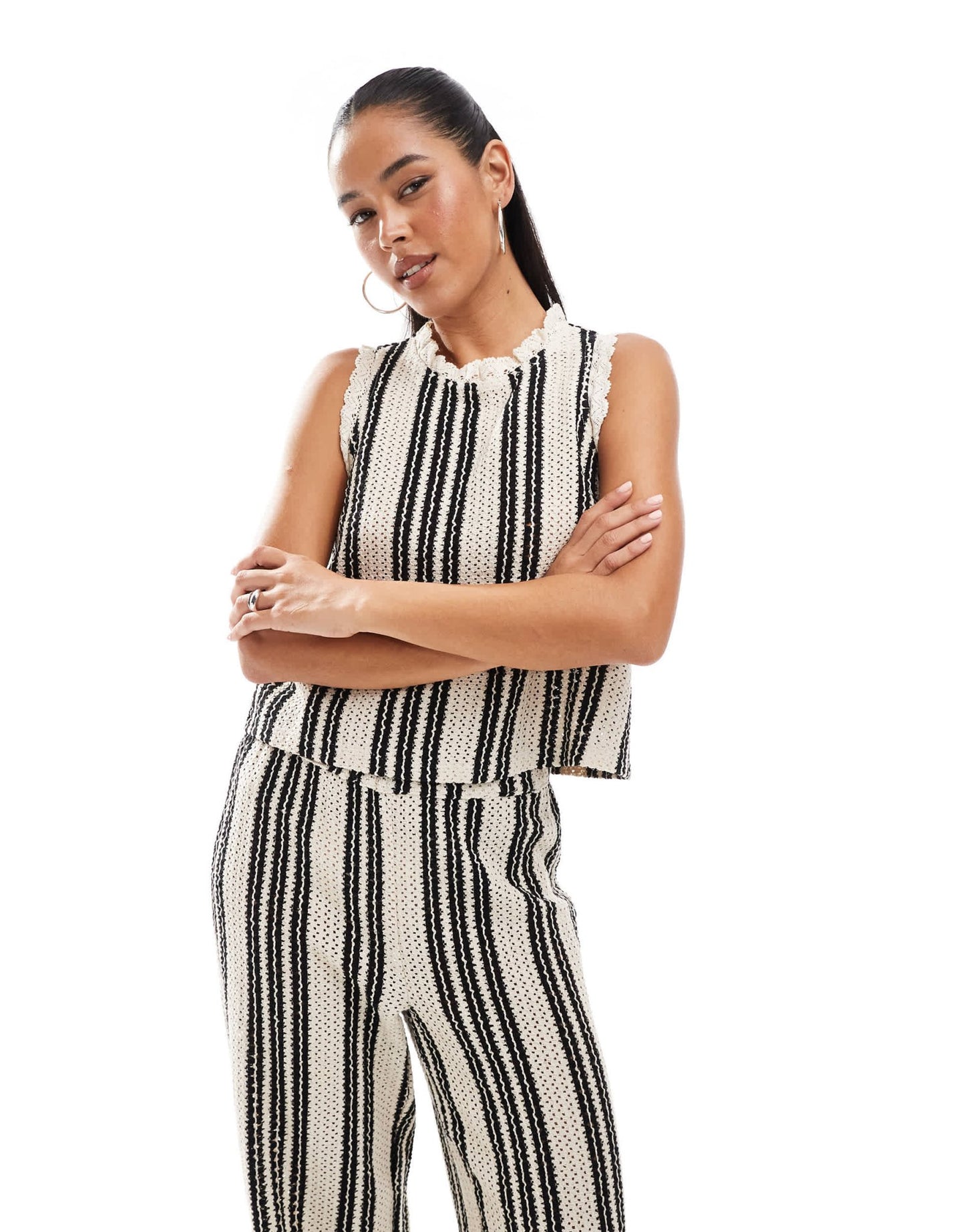 Object open knit sleeveless top co-ord in monochrome stripe - ASOS Sample Sale