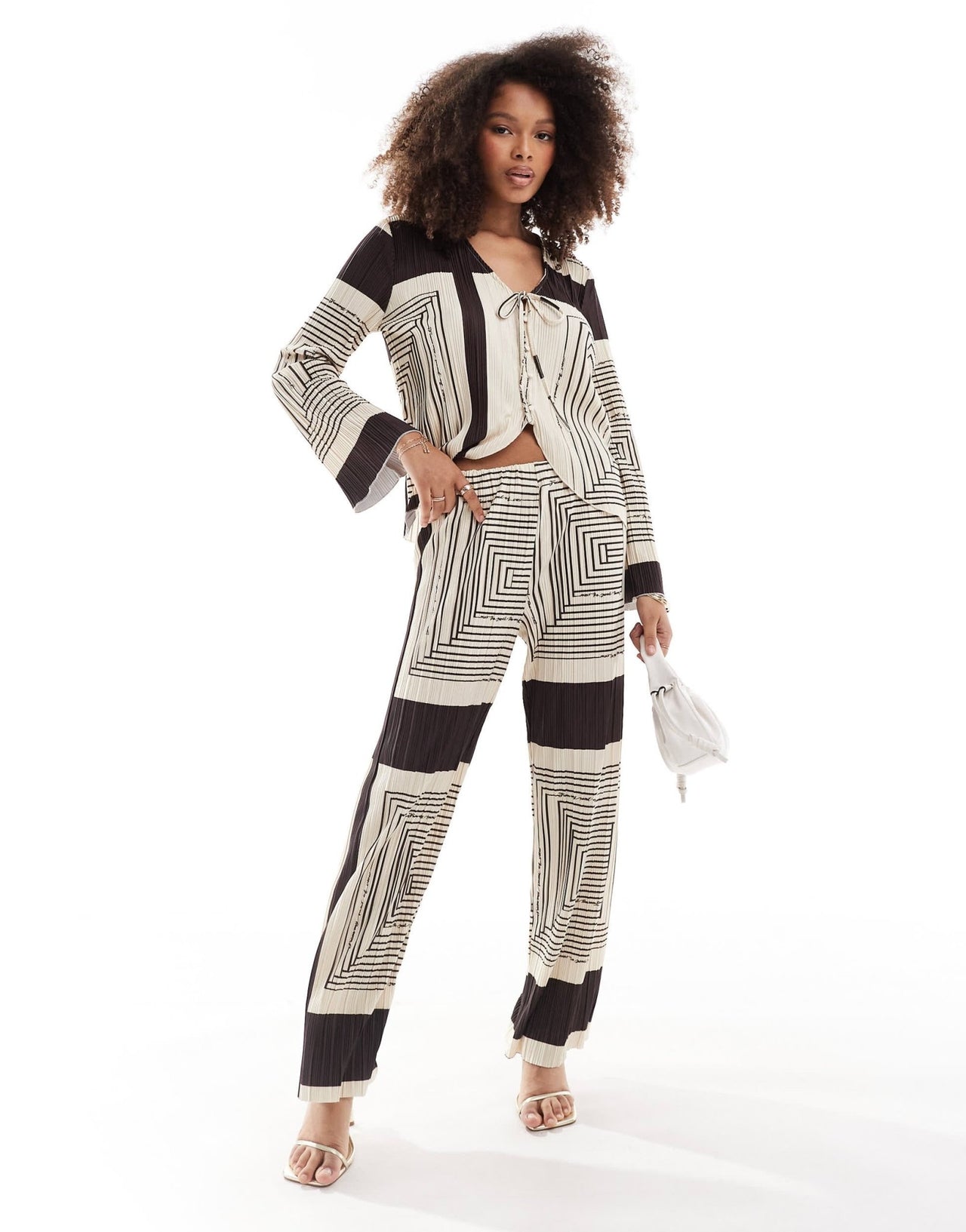 Object plisse wide leg trouser co - ord in brown abstract print - ASOS Sample Sale
