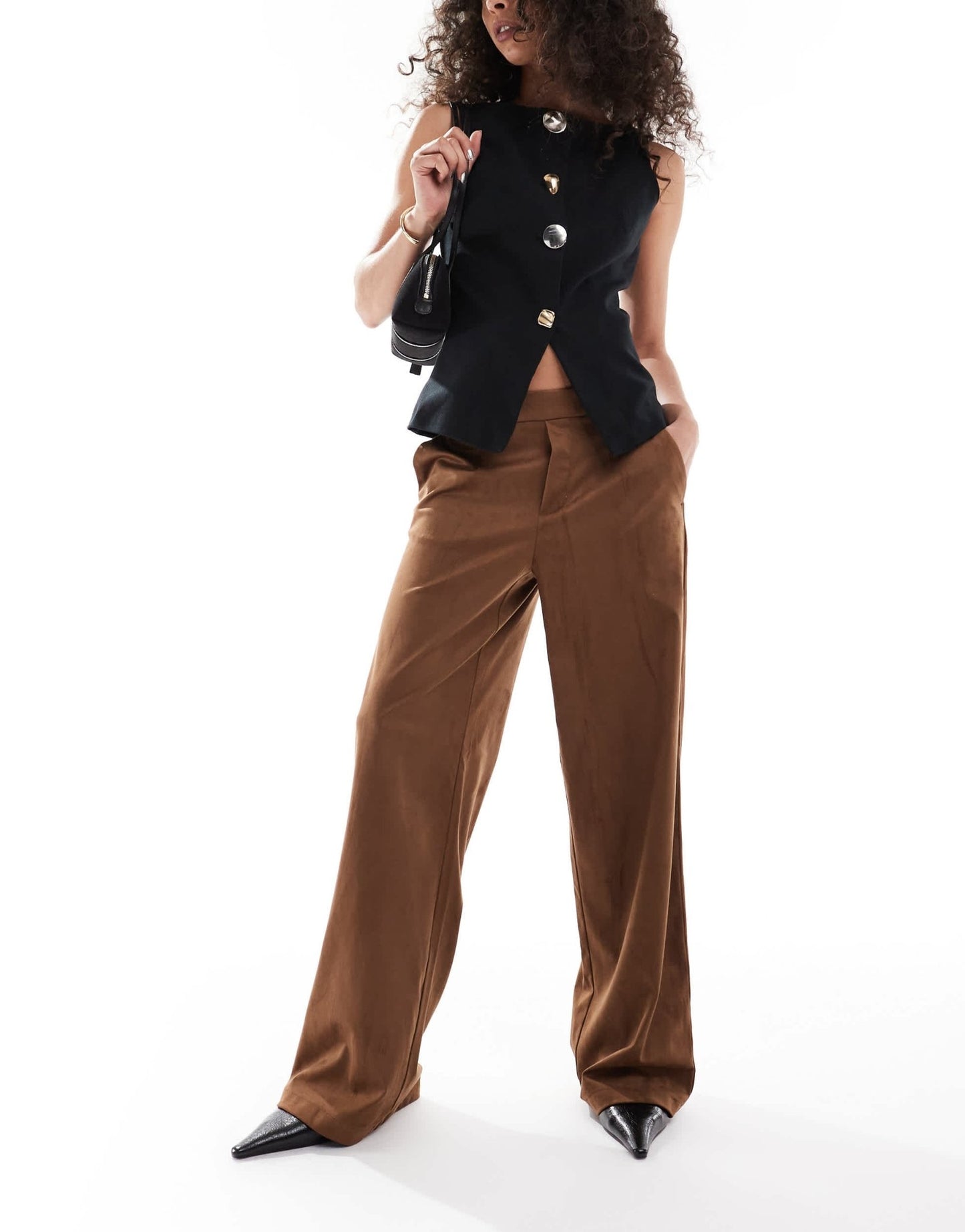 Object premium faux suede wide leg trousers in camel - ASOS Sample Sale