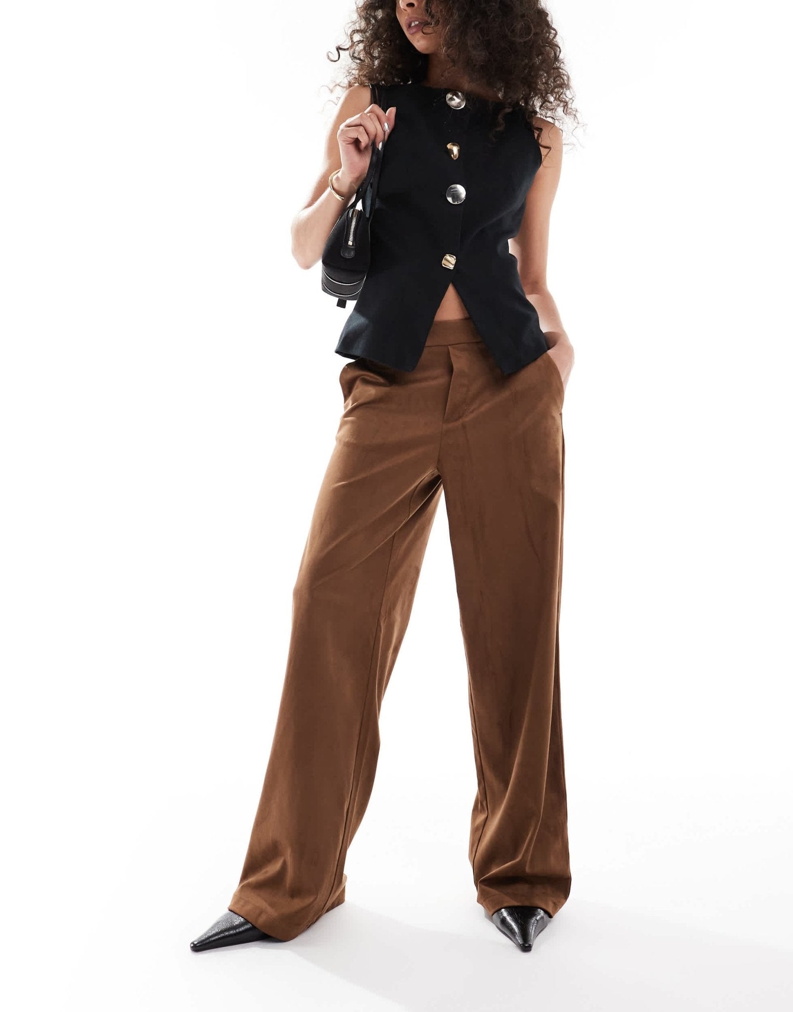 Object premium faux suede wide leg trousers in camel - ASOS Sample Sale