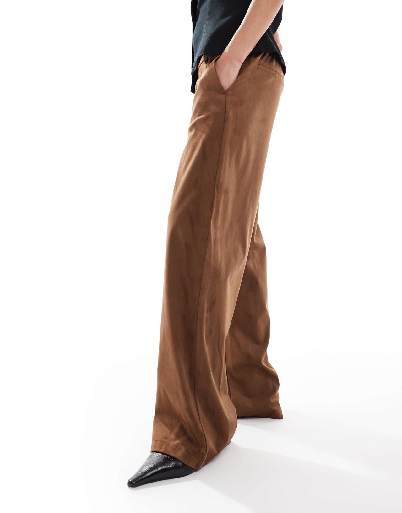 Object premium faux suede wide leg trousers in camel - ASOS Sample Sale
