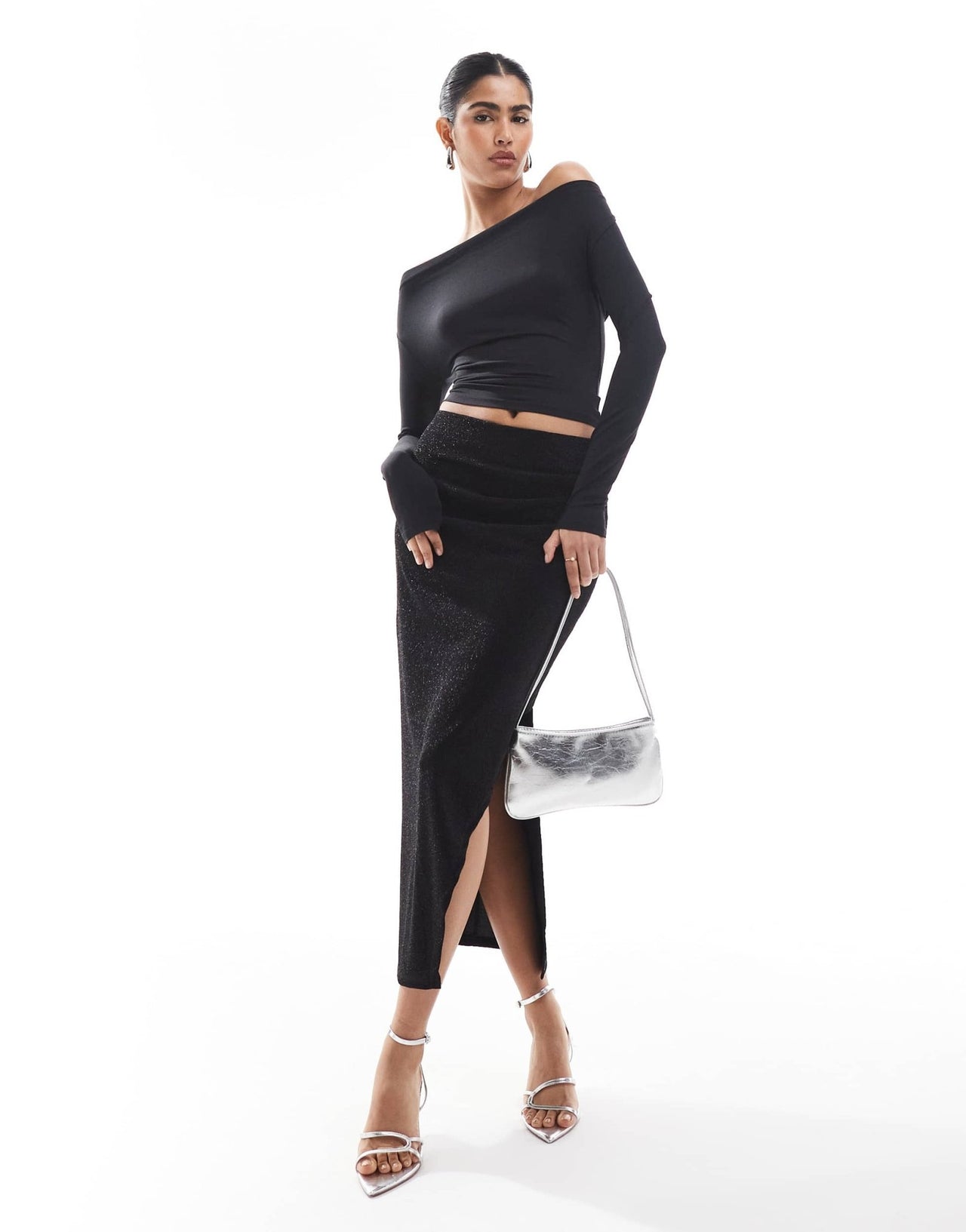 Object stretch glitter midi skirt in black - ASOS Sample Sale