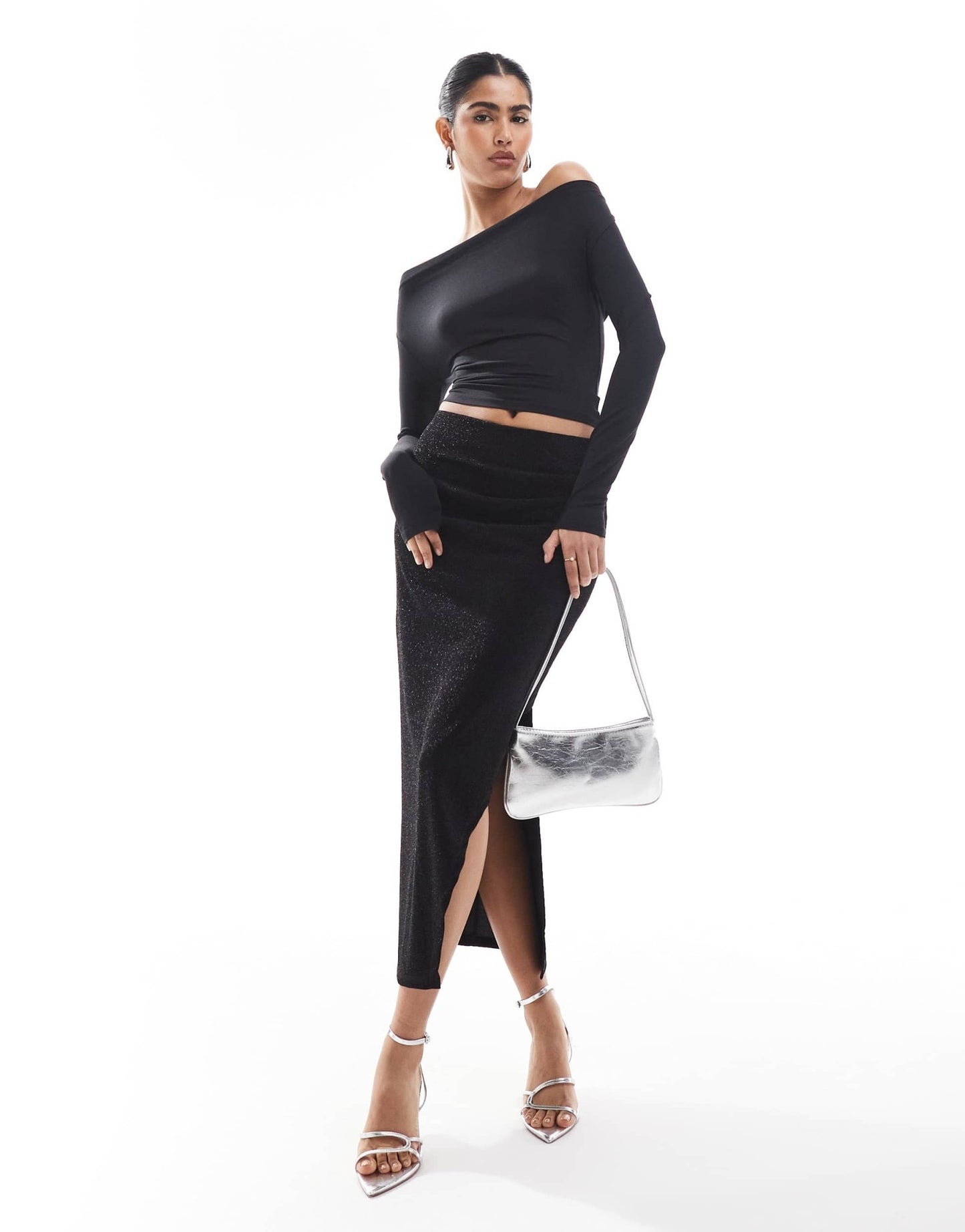 Object stretch glitter midi skirt in black - ASOS Sample Sale