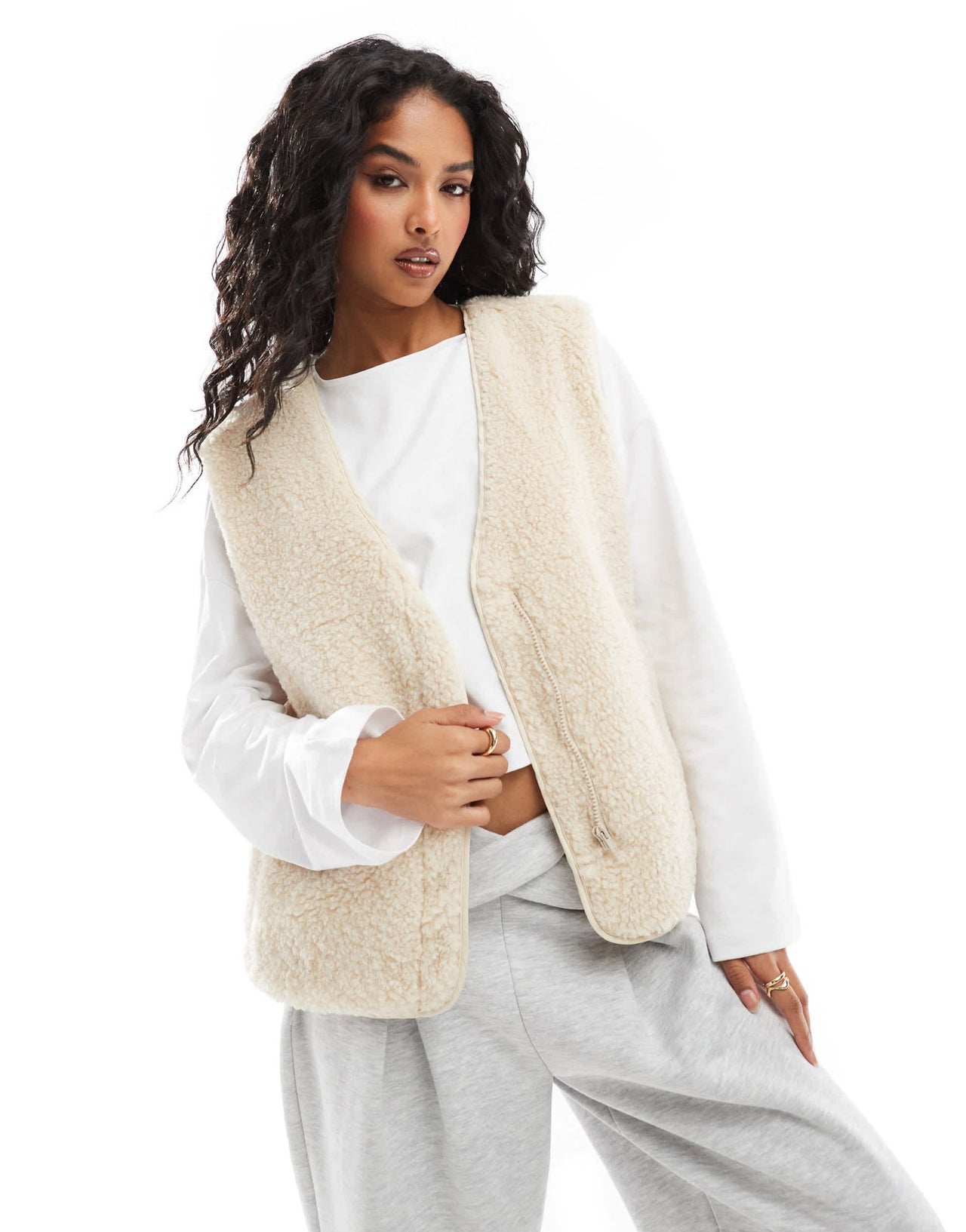 Object teddy fleece sleeveless jacket in cream - ASOS Sample Sale