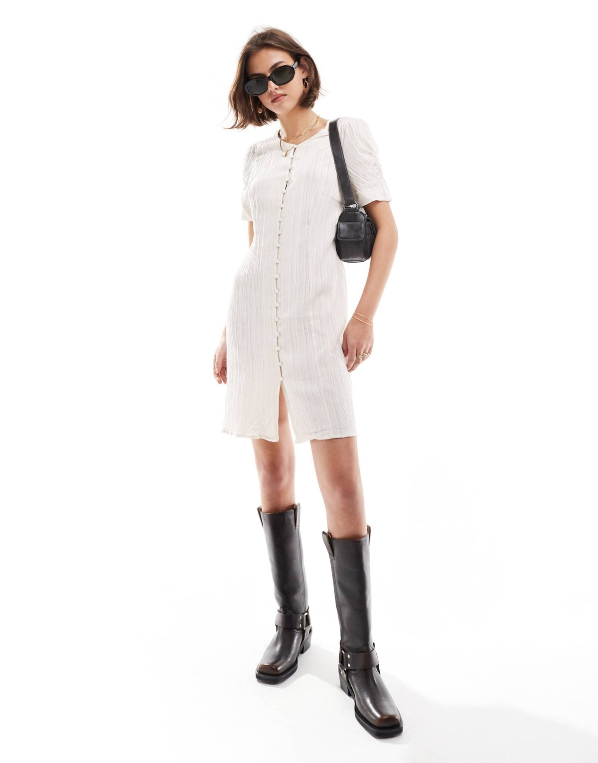 Object textured buttondown mini dress in off white - ASOS Sample Sale