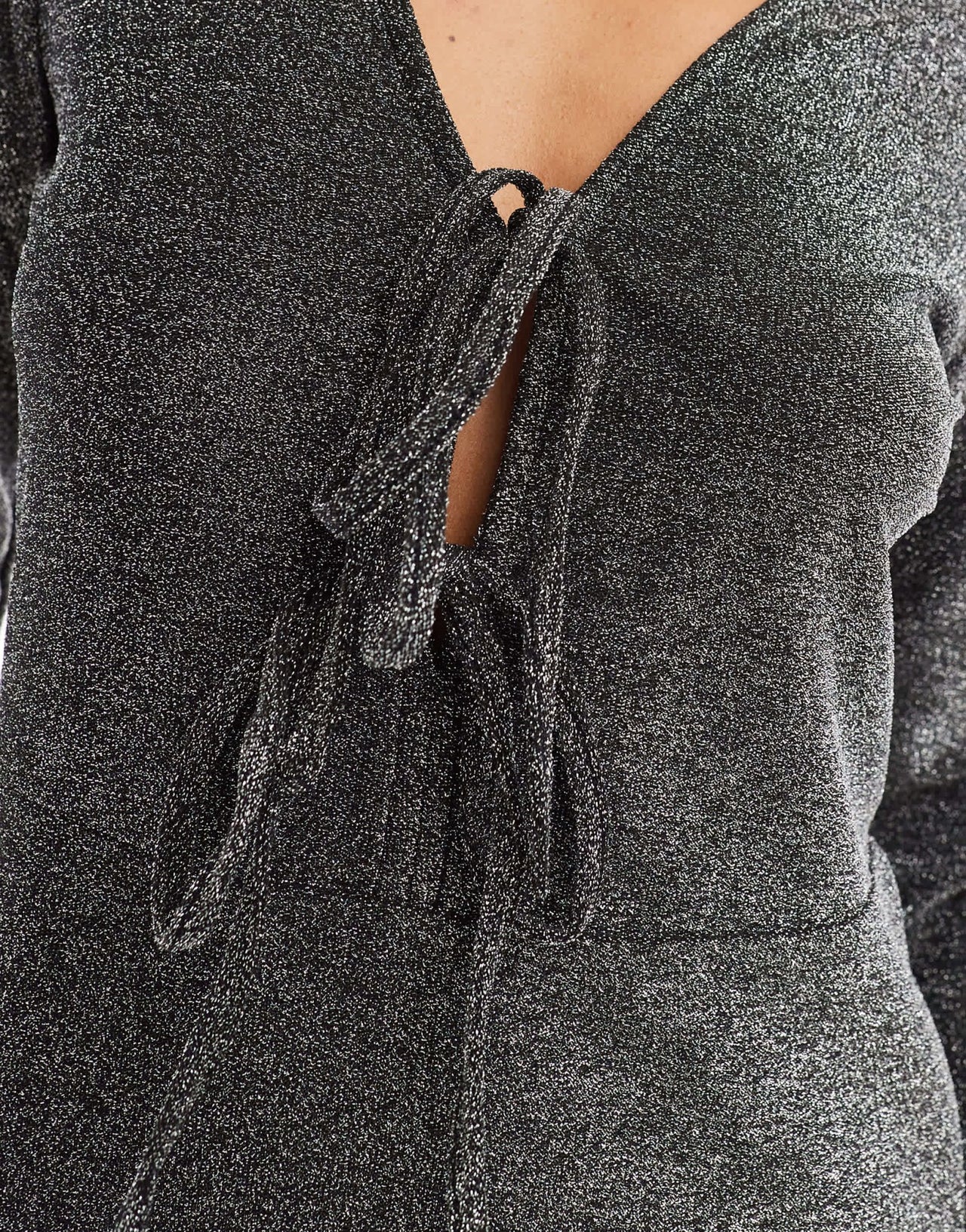 Object tie front mini dress in silver glitter - ASOS Sample Sale
