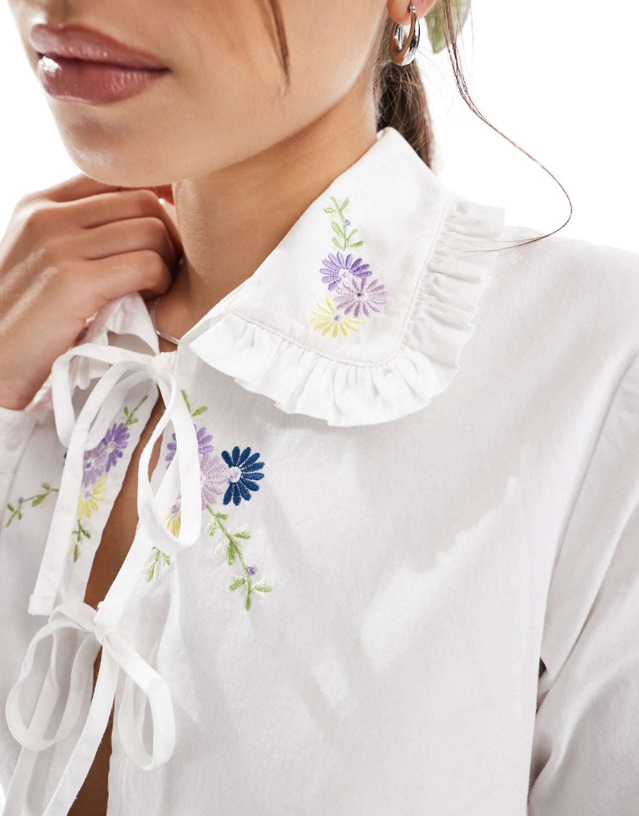 Object tie front shirt with floral embroidery in white - ASOS Sample Sale
