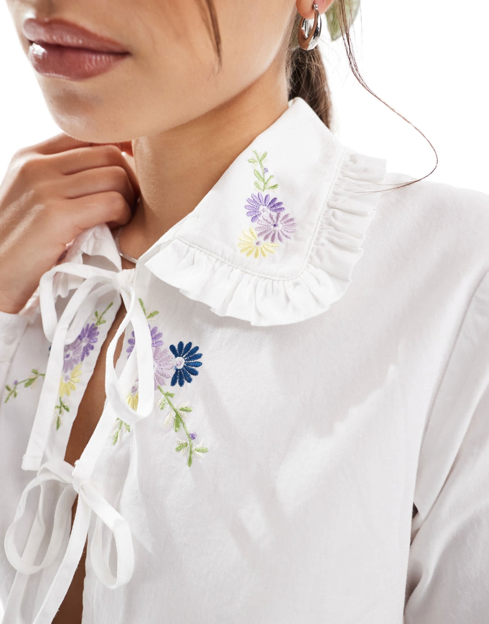 Object tie front shirt with floral embroidery in white - ASOS Sample Sale