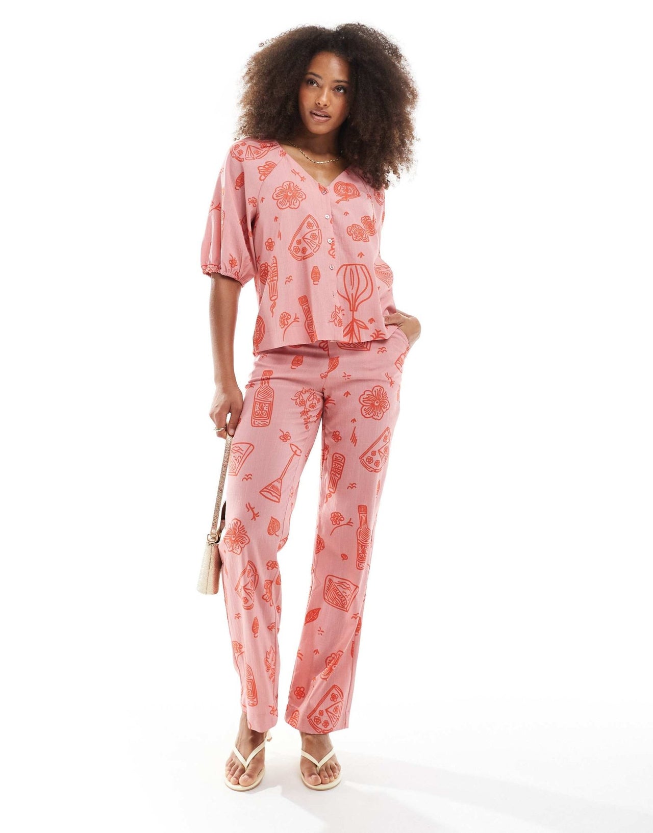 Object wide high waisted trouser co - ord in rose pink sketch print - ASOS Sample Sale