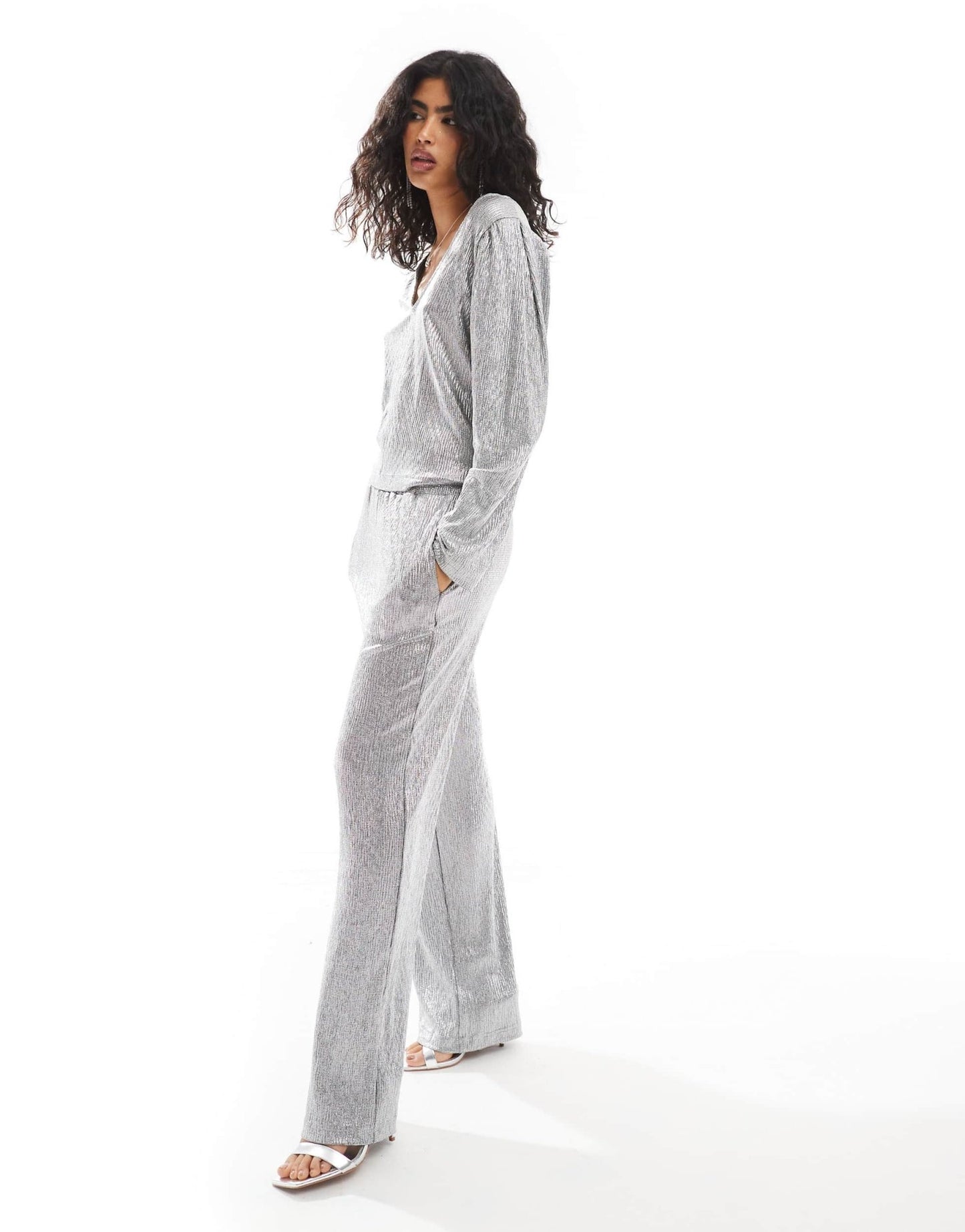 Object wide leg trouser with elasticated waist co - ord in silver - ASOS Sample Sale