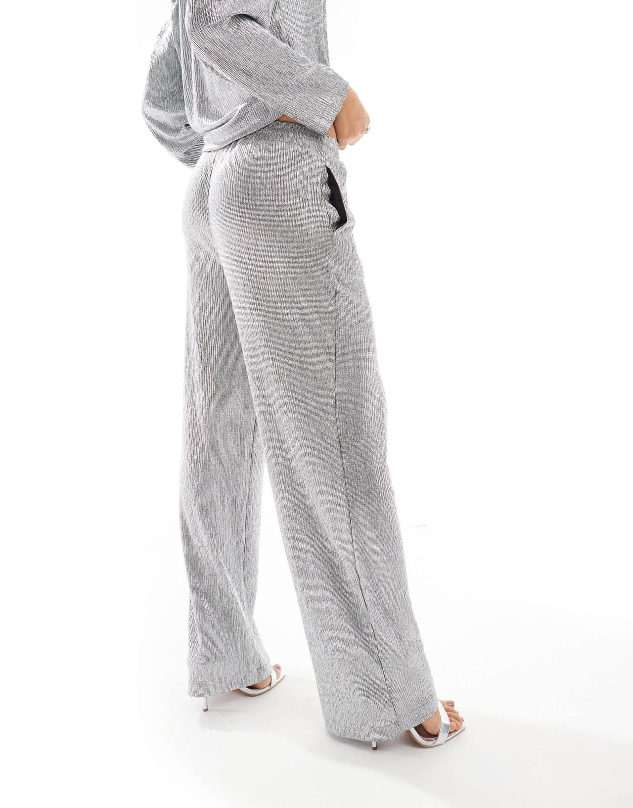 Object wide leg trouser with elasticated waist co - ord in silver - ASOS Sample Sale