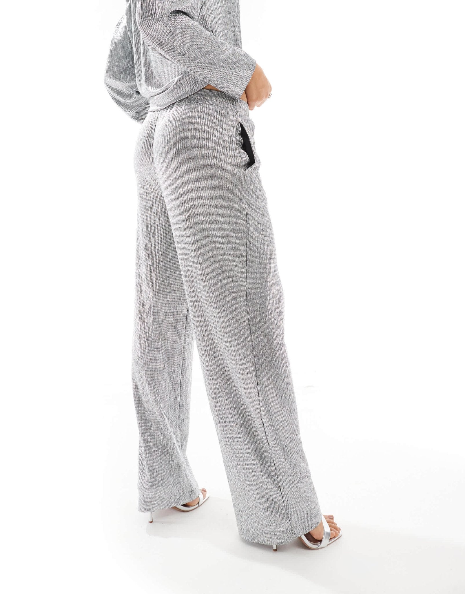Object wide leg trouser with elasticated waist co - ord in silver - ASOS Sample Sale