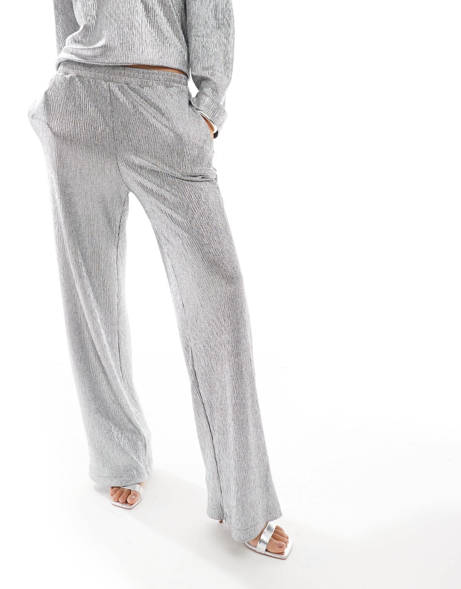 Object wide leg trouser with elasticated waist co - ord in silver - ASOS Sample Sale