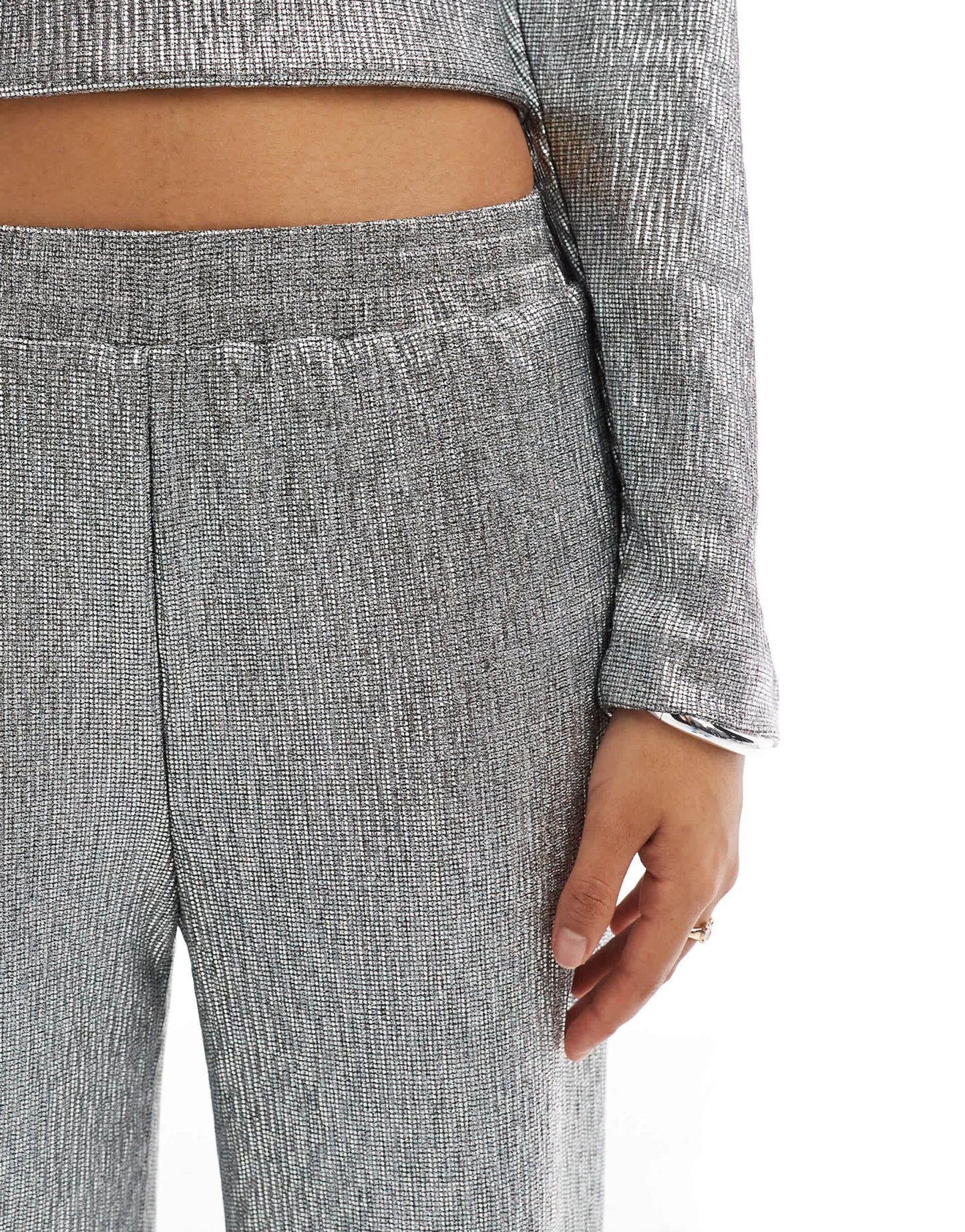 Object wide leg trouser with elasticated waist co - ord in silver - ASOS Sample Sale