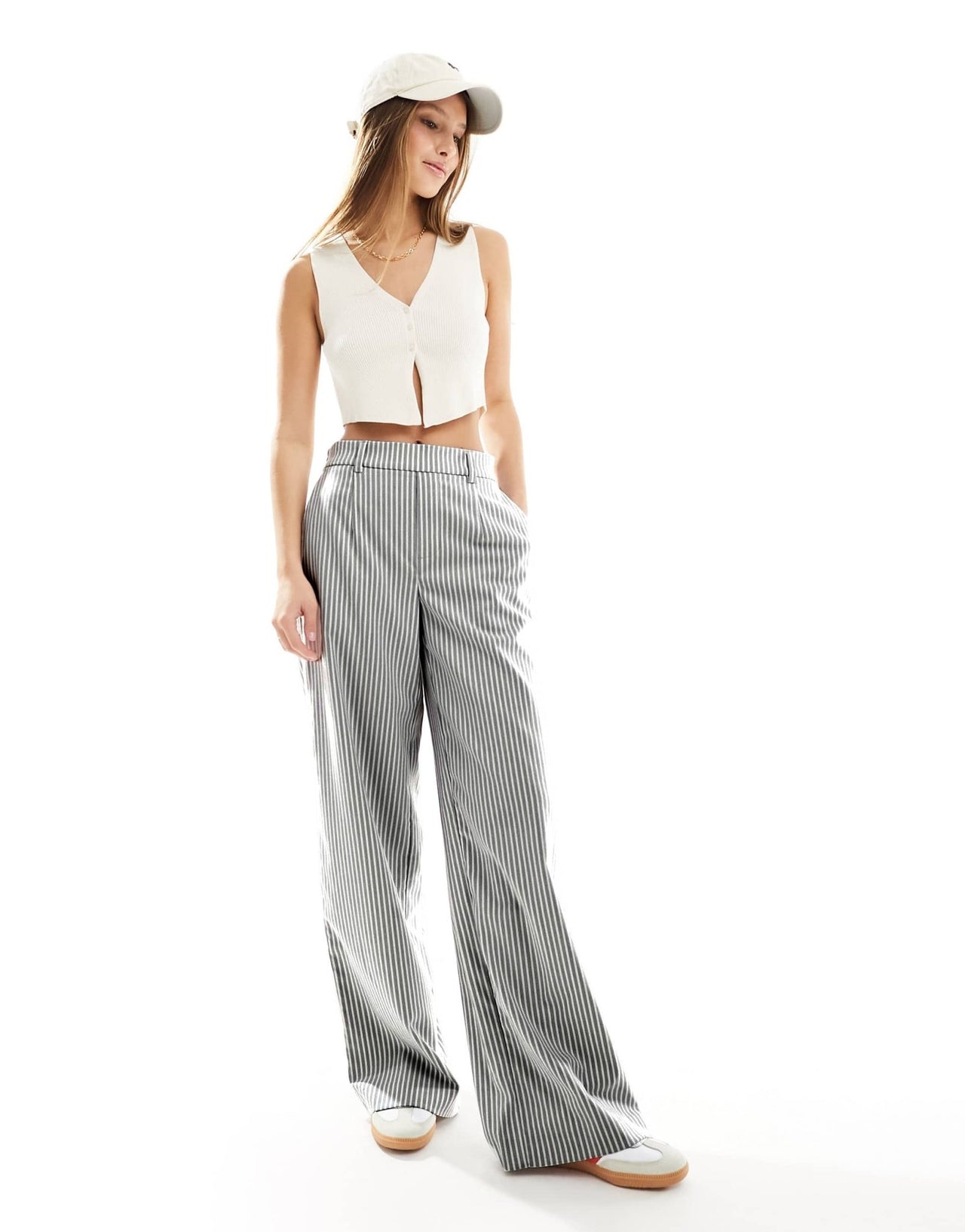 Object wide leg trousers in grey stripe - ASOS Sample Sale