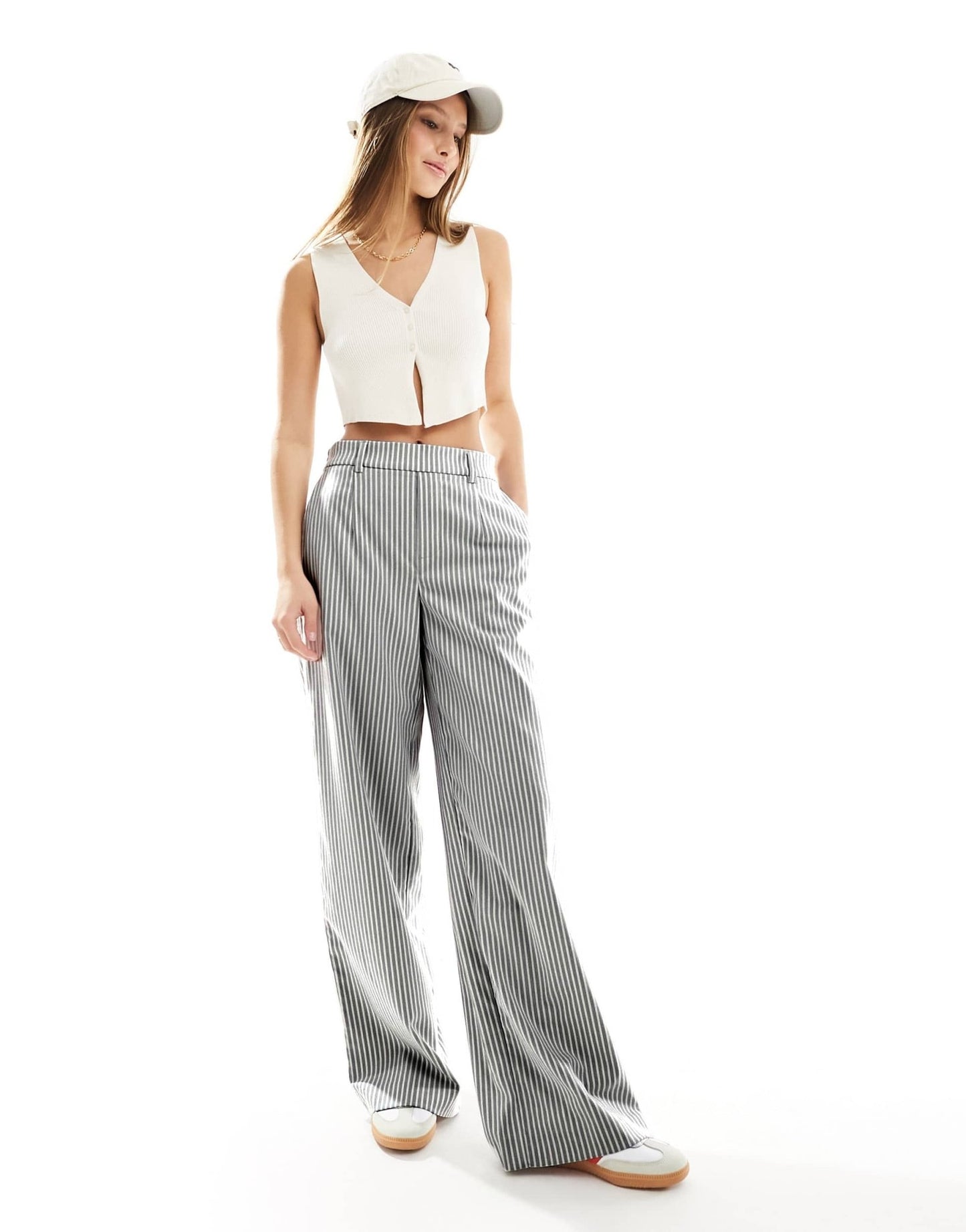 Object wide leg trousers in grey stripe - ASOS Sample Sale