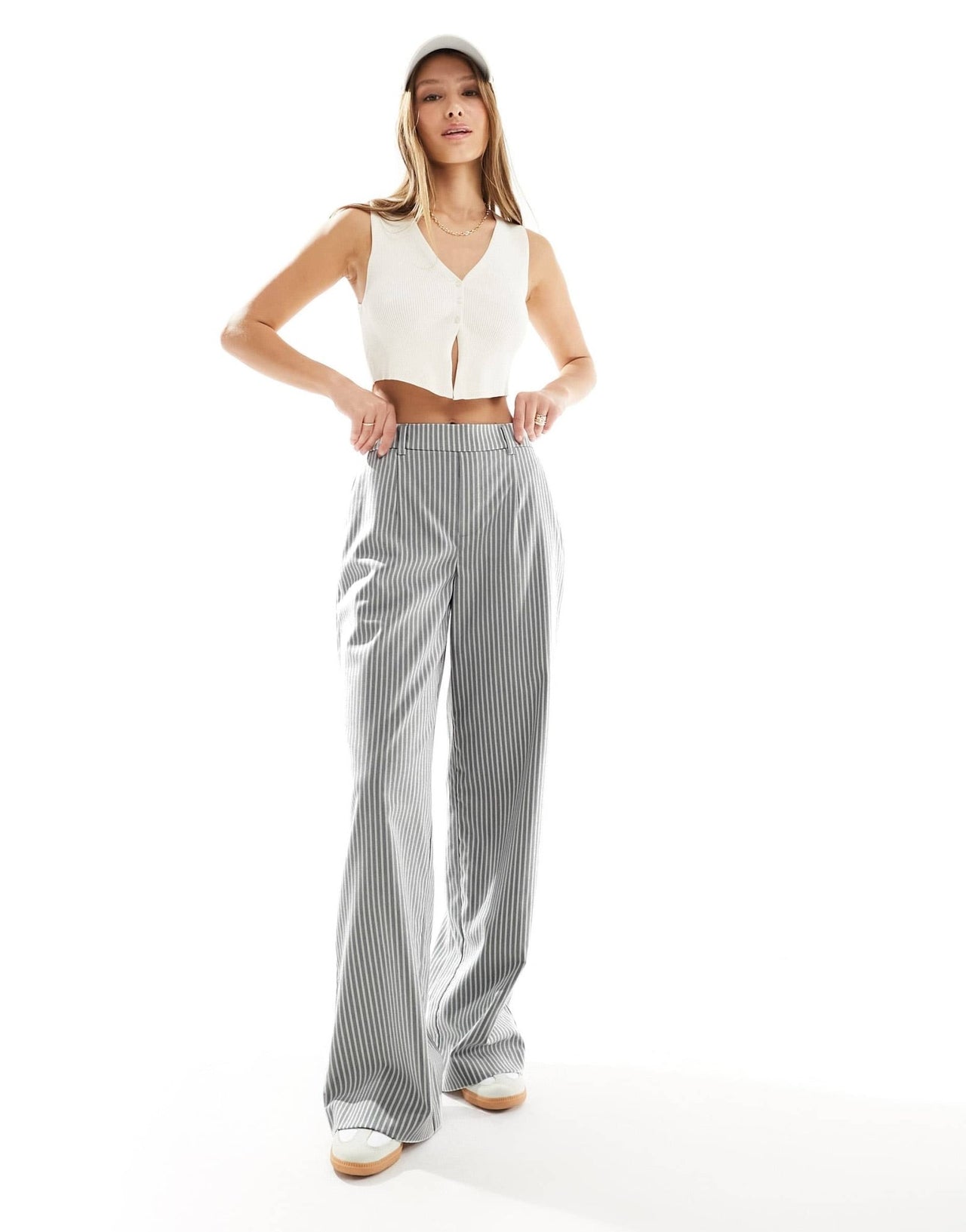 Object wide leg trousers in grey stripe - ASOS Sample Sale
