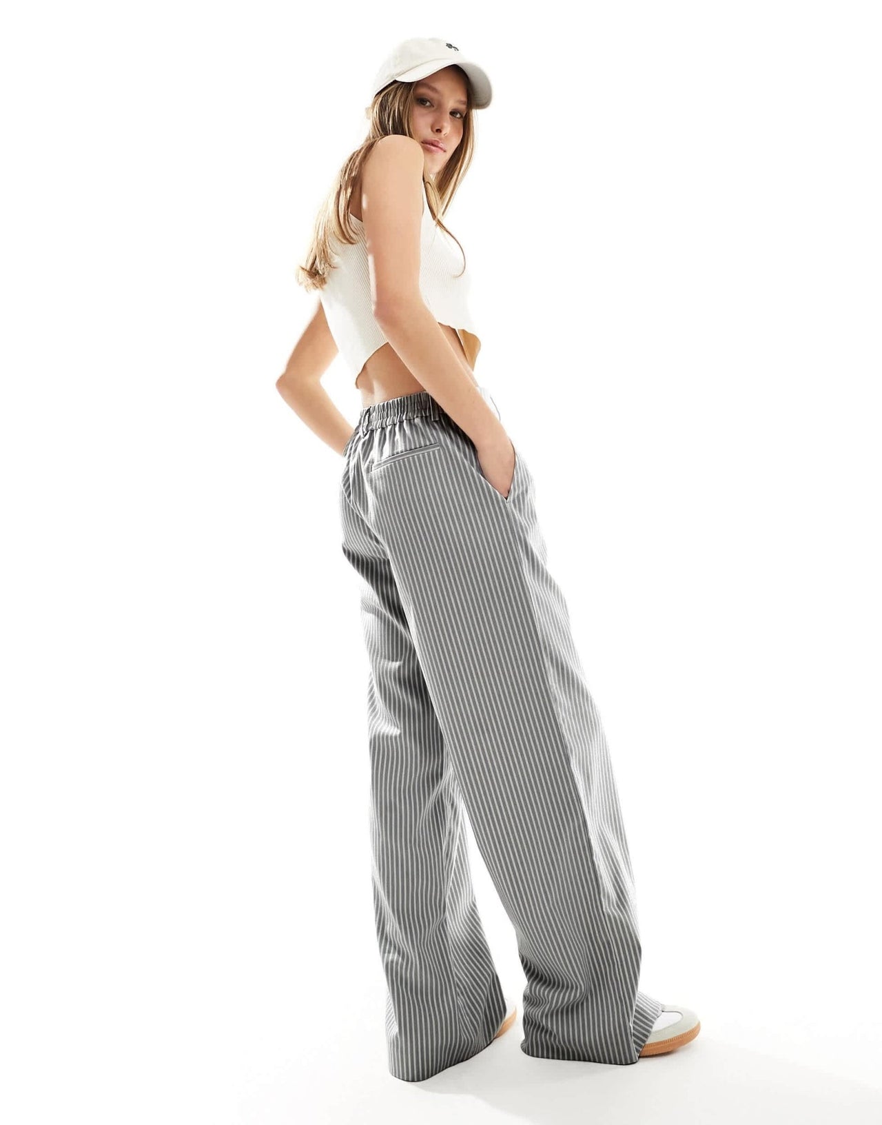 Object wide leg trousers in grey stripe - ASOS Sample Sale