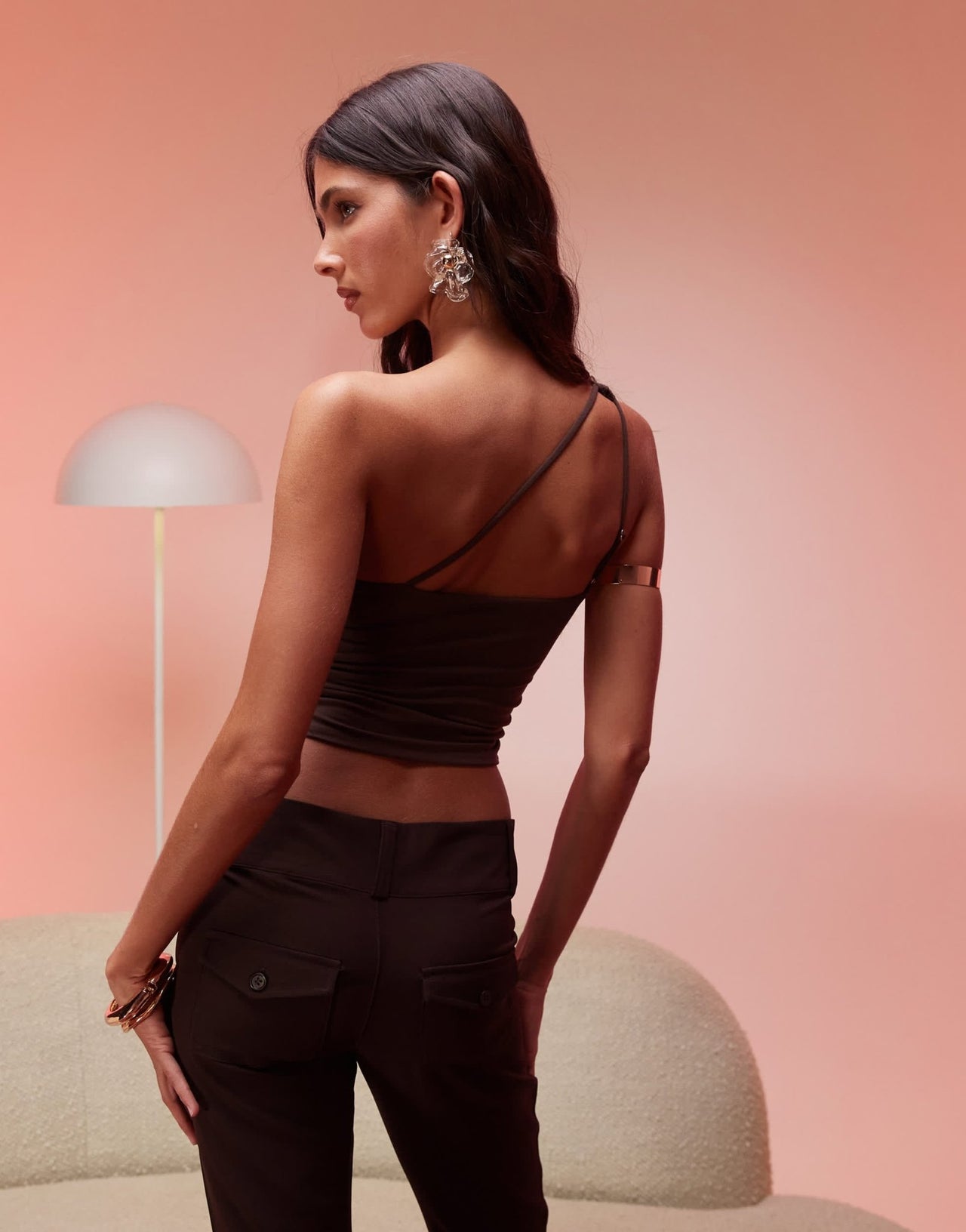 Oh Polly Andi modal one-shoulder top in chocolate brown - ASOS Sample Sale