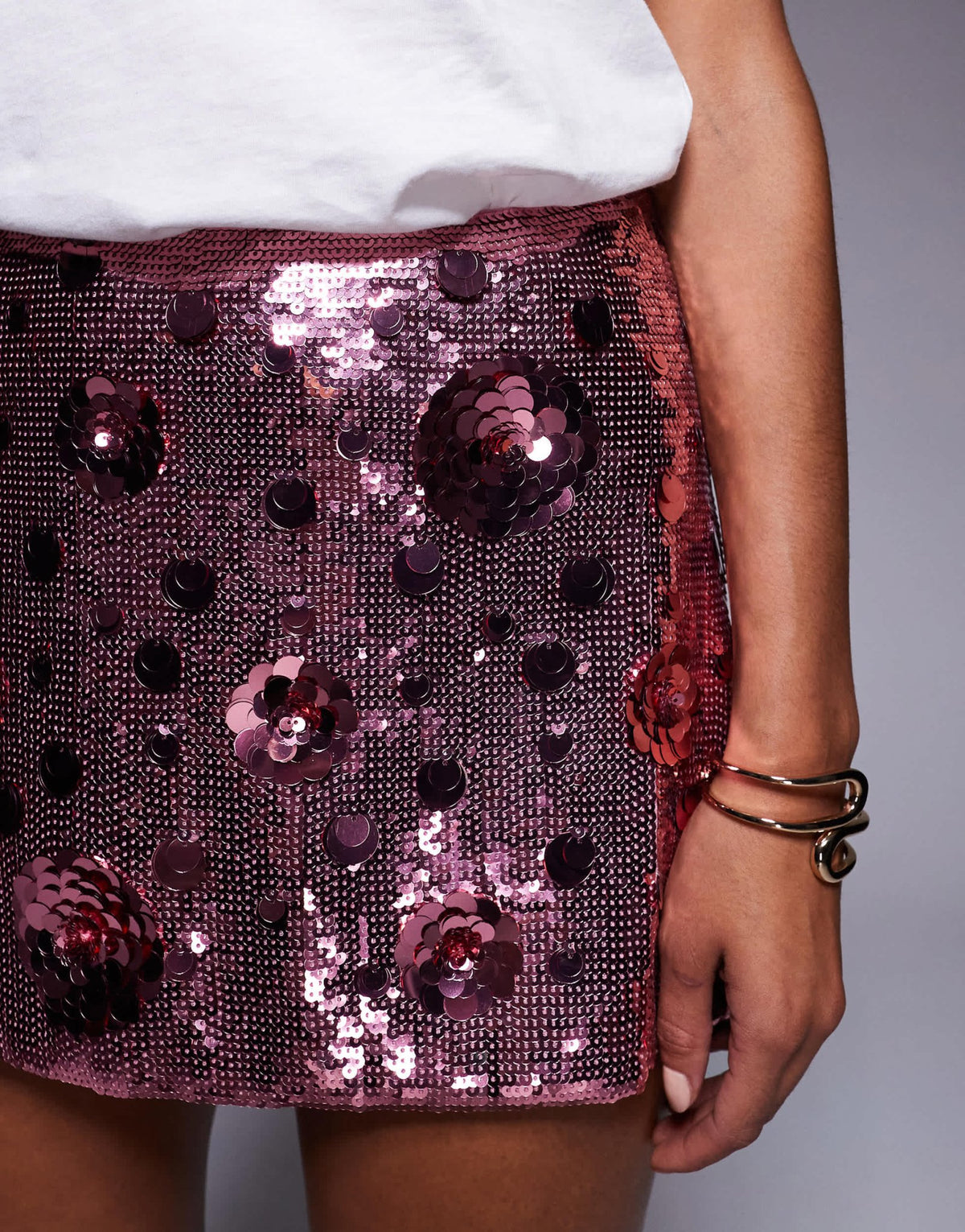 Oh Polly flower sequin A-line mini skirt in pink - ASOS Sample Sale
