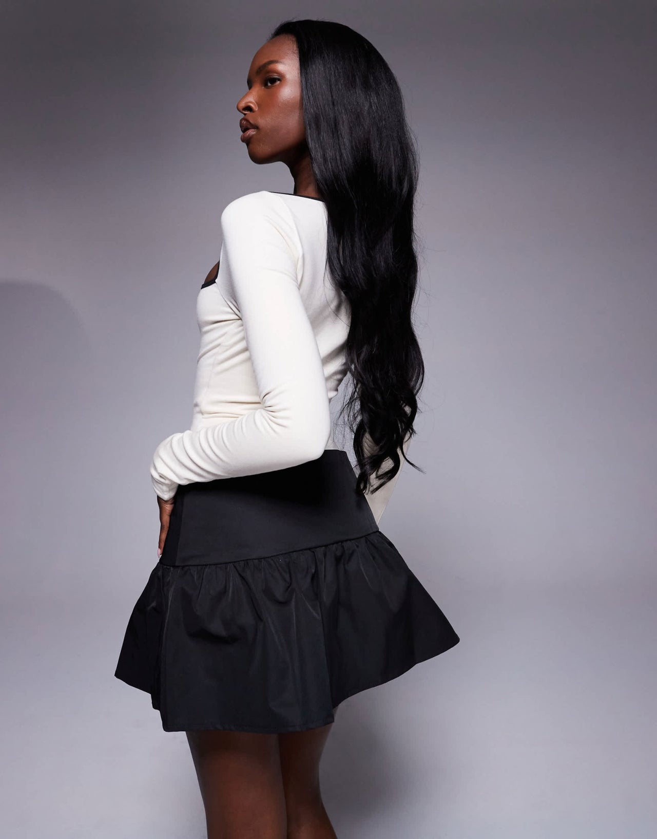 Oh Polly Lara contrast trim bodysuit in ivory - ASOS Sample Sale