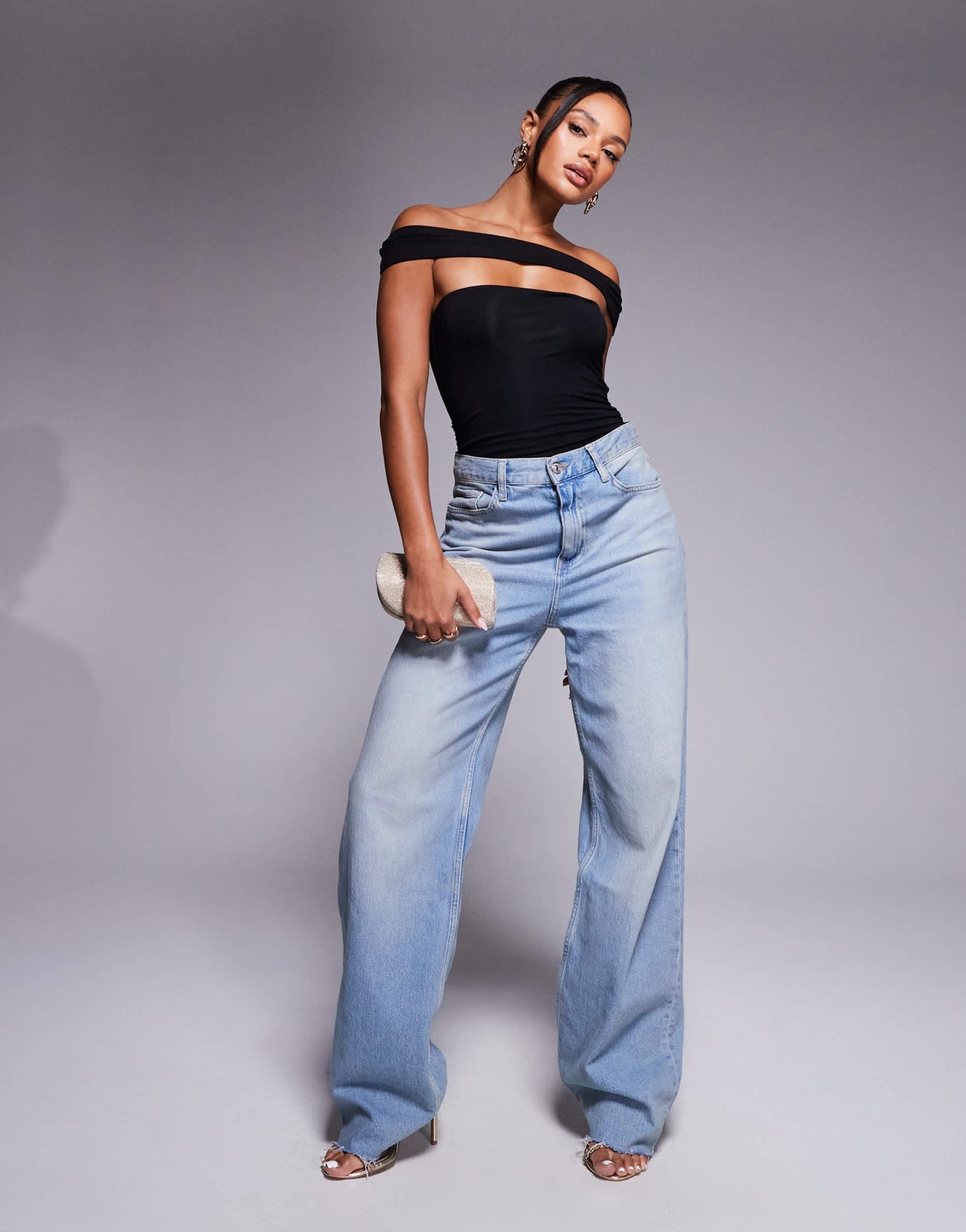 Oh Polly Lida off shoulder cut-out bodysuit in black - ASOS Sample Sale