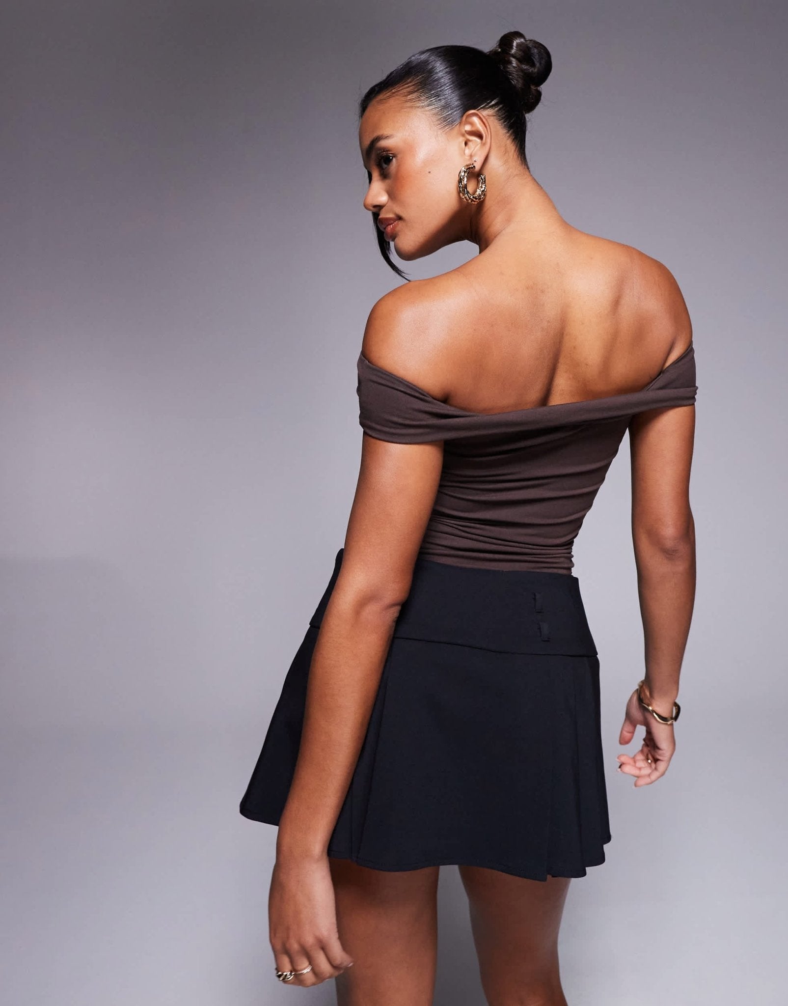 Oh Polly Lida off shoulder cut-out bodysuit in chocolate brown - ASOS Sample Sale