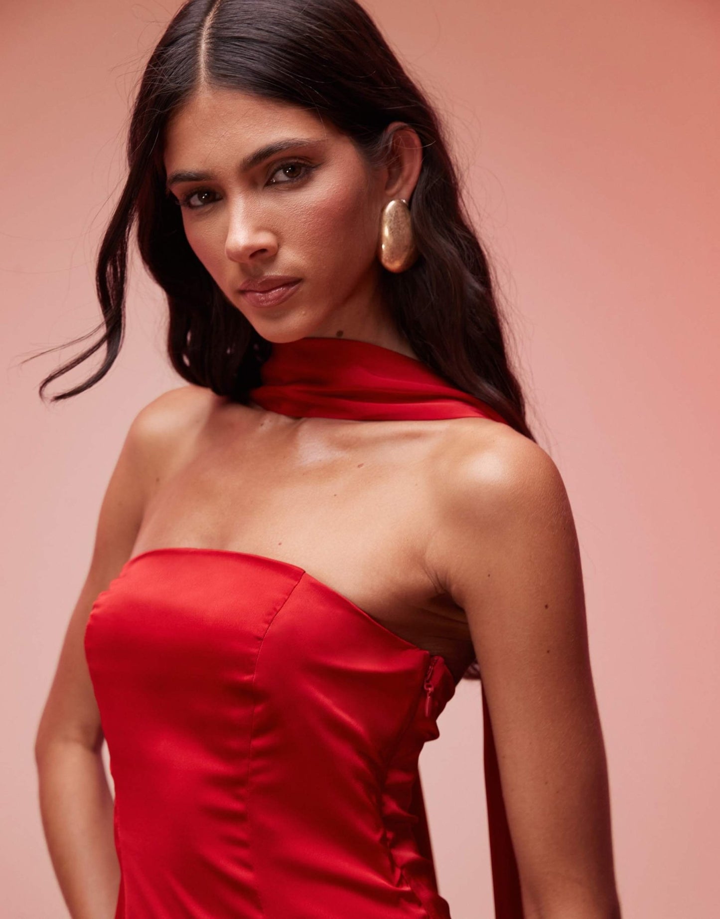 Oh Polly Mandi scarf detail strapless maxi dress in scarlet red - ASOS Sample Sale