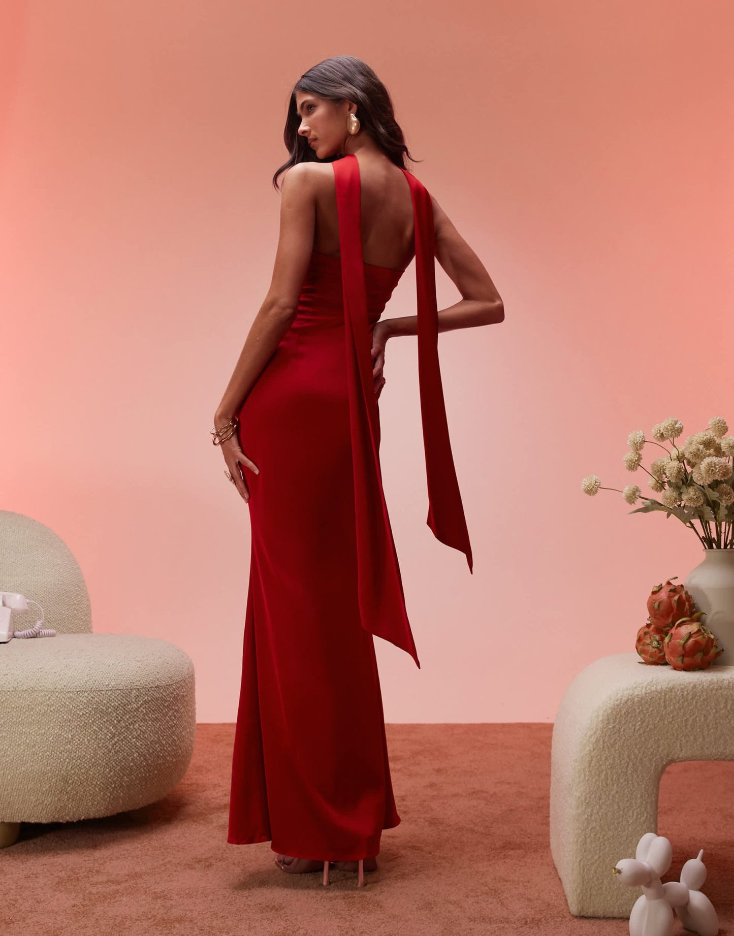 Oh Polly Mandi scarf detail strapless maxi dress in scarlet red - ASOS Sample Sale